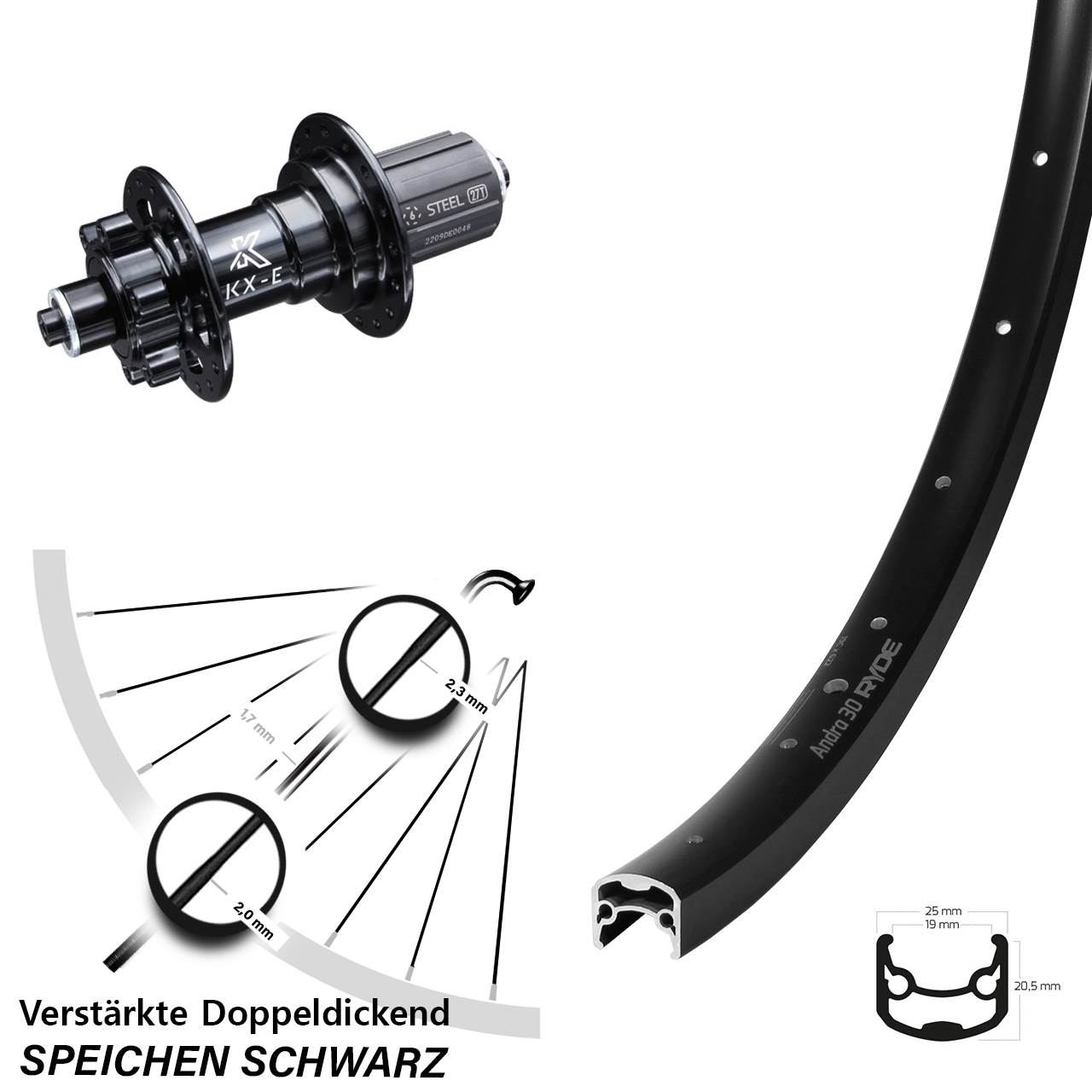 Disc Laufrad QR 28-29 Zoll Ryde Andra 30 KX-E Stahl Freilauf 8-12 fach