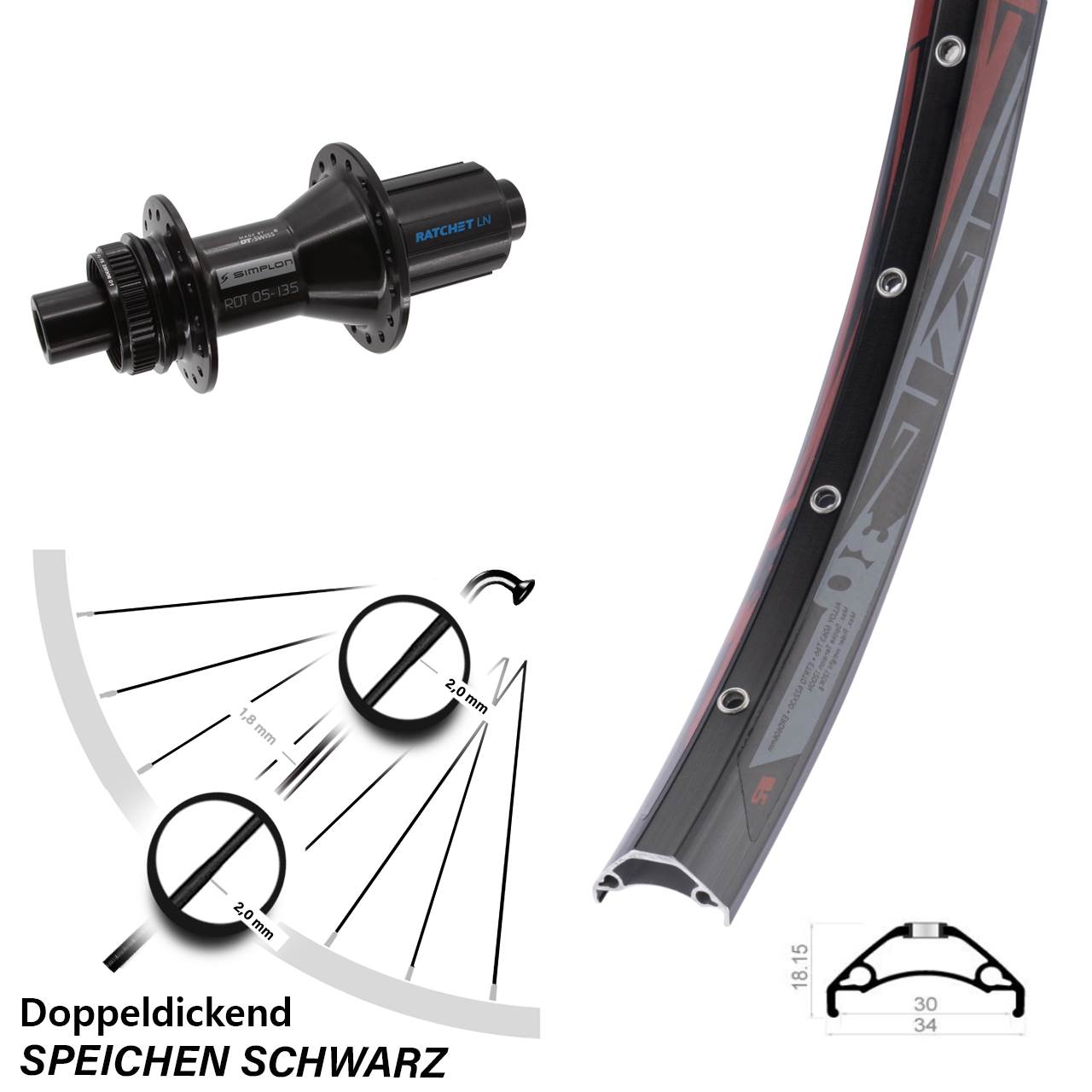 Centerlock Hinterrad 29 Zoll Rodi TRYP 30 DT Swiss 370 Hybrid 8-11 fach 12x142