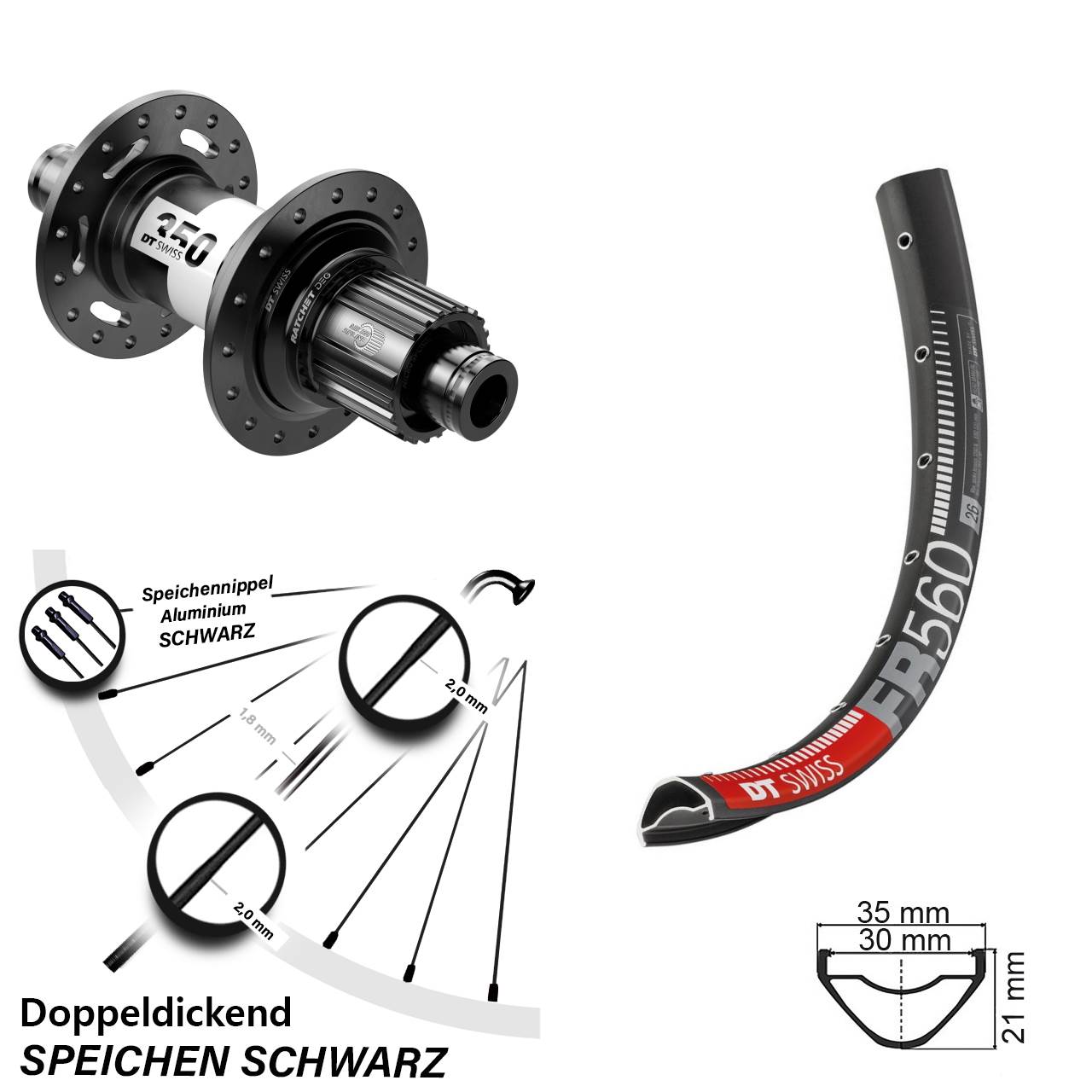 26 Zoll DT Swiss FR560-350 DEG72 Disc Laufrad 12x148 Shimano Micro Spline