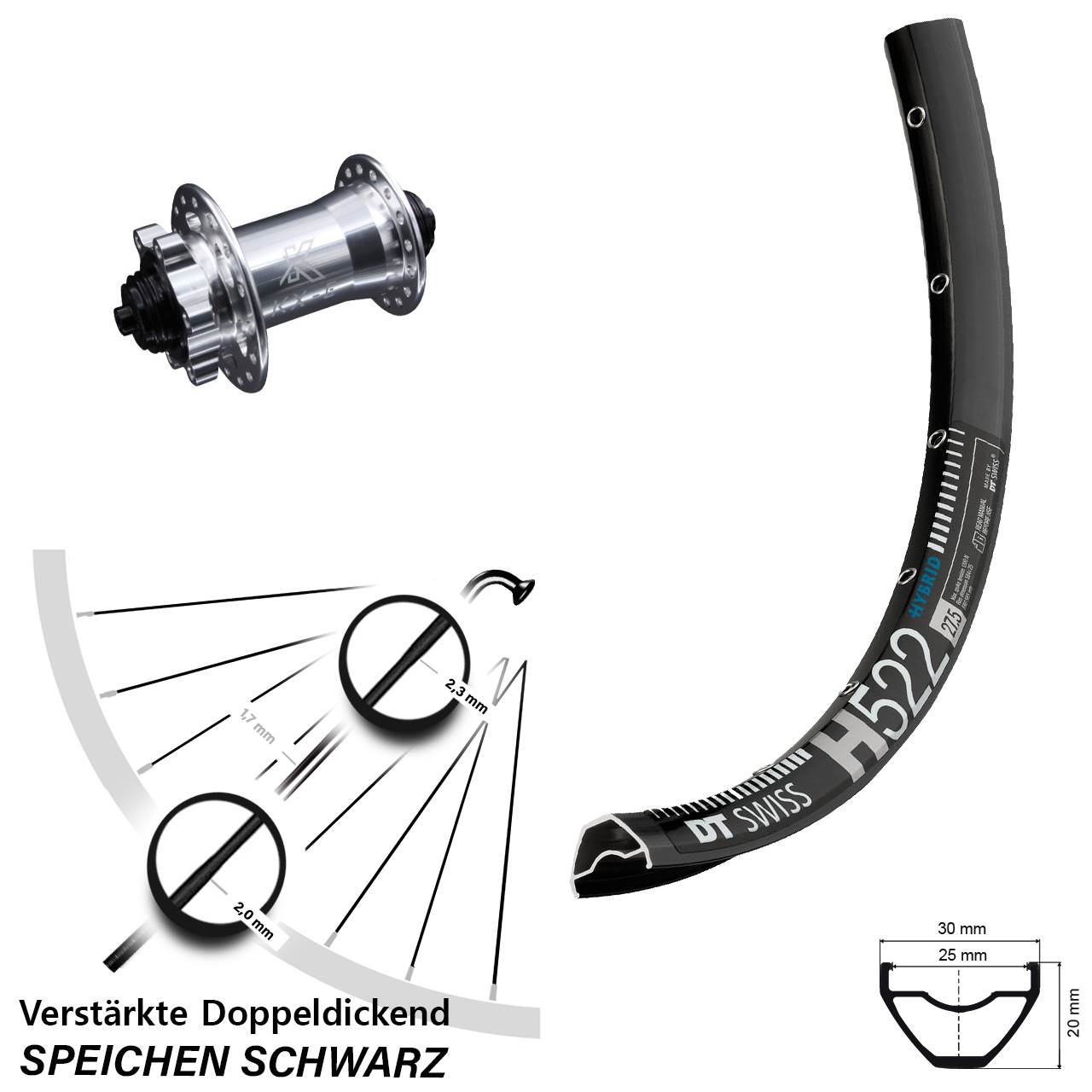Disc Vorderrad für Schnellspanner 27,5 Zoll DT Swiss H522 KX-E