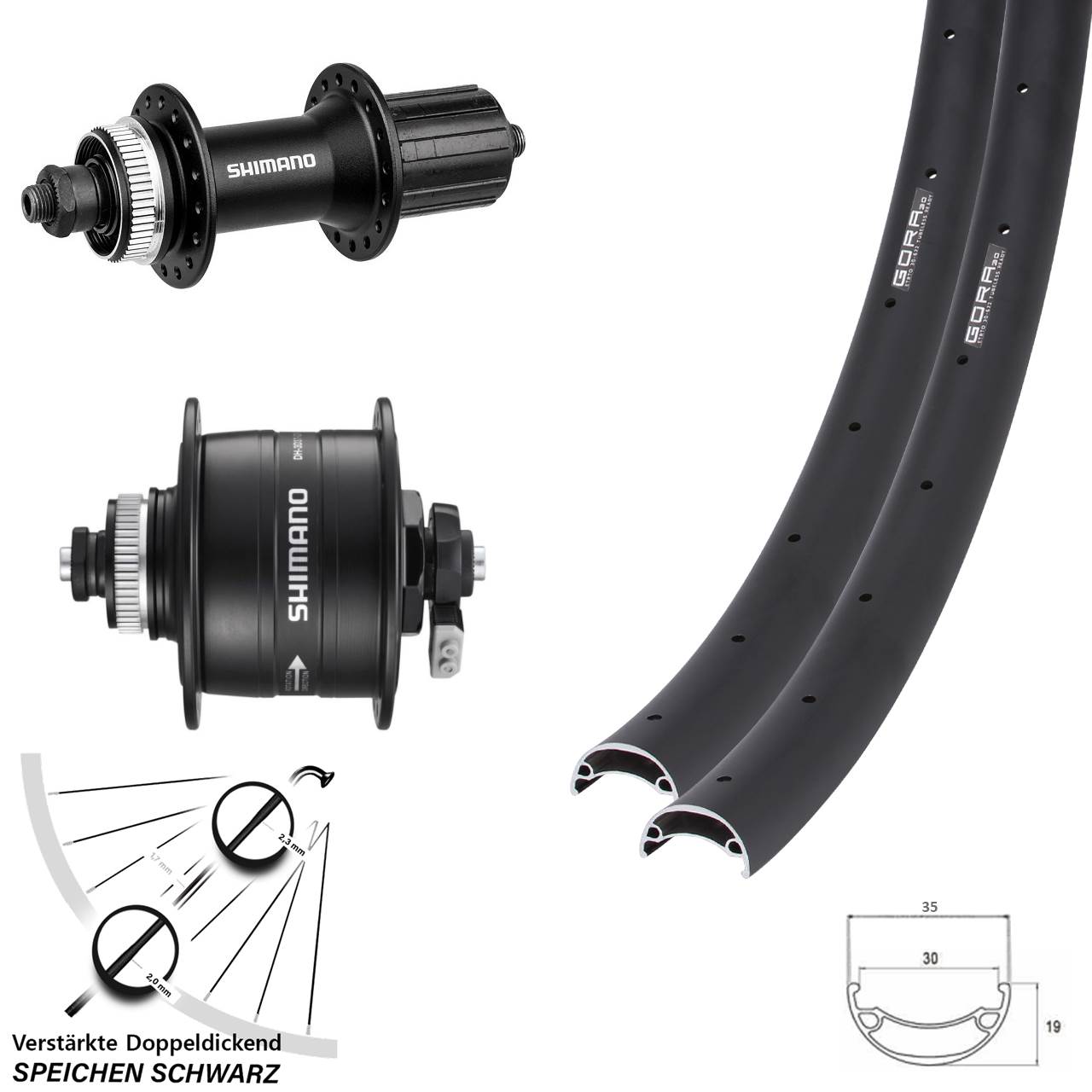 Gora 30 Shimano DH-3D37 FH-M4050 29 Zoll Laufradsatz Centerlock QR 8-11 fach
