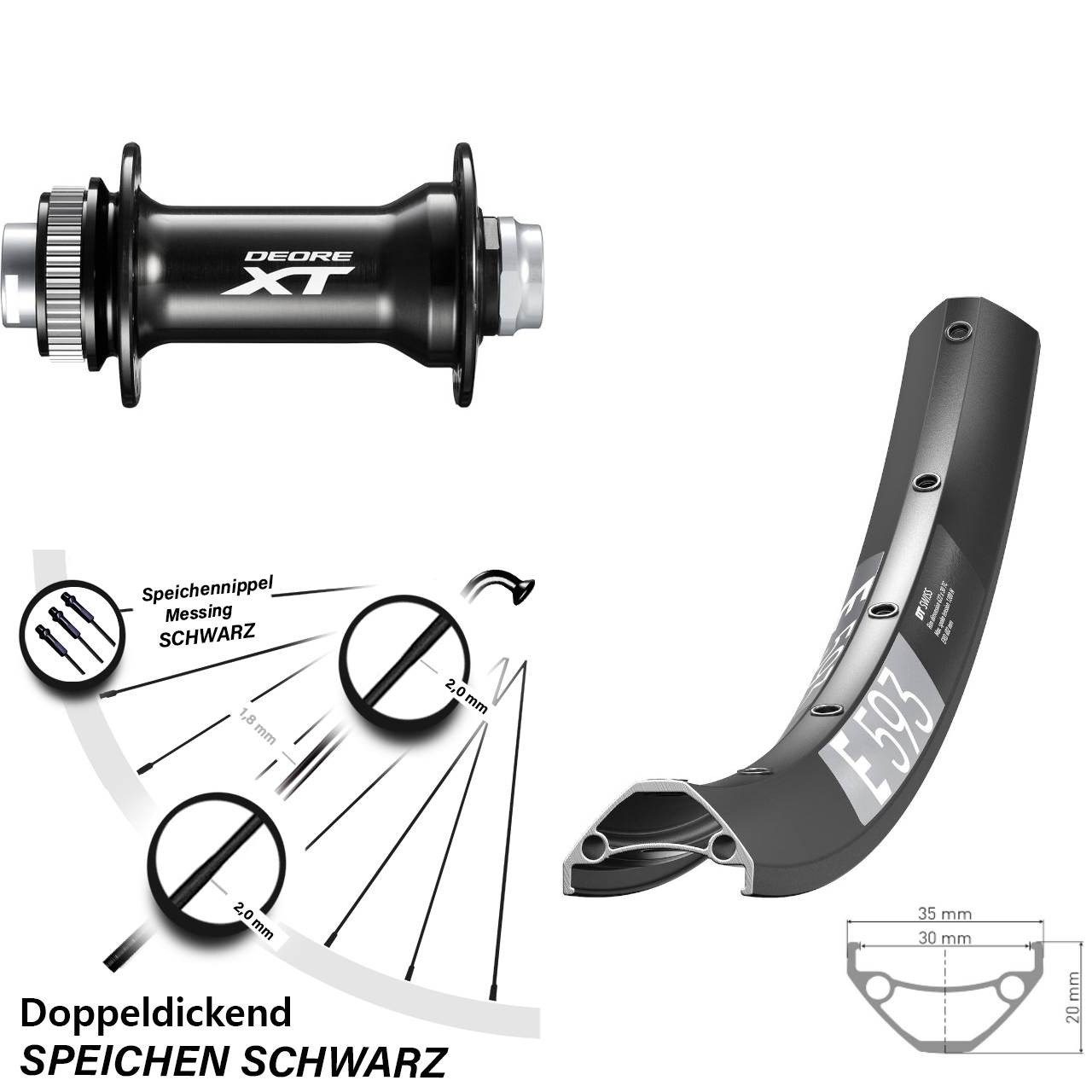 Vorderrad Centerlock 29 Zoll DT Swiss E593 Shimano XT 15x110 Boost