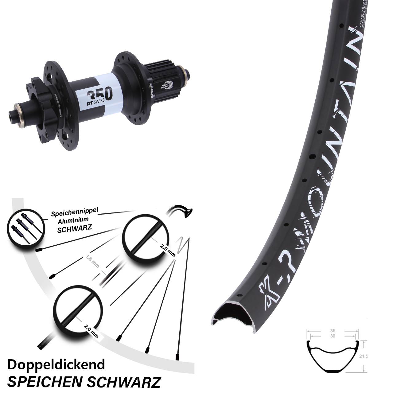 29 Zoll KX-R Mountain DT Swiss 350 Hinterrad 6-Loch QR Boost Micro Spline