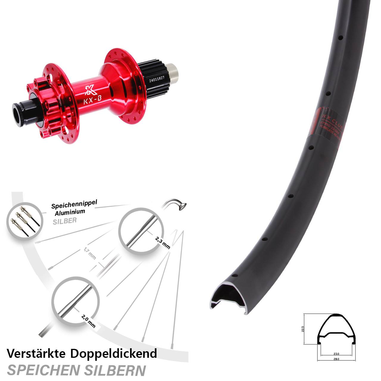 6-Loch Hinterrad 29 Zoll KX-B Clue rot Shimano Micro Spline 12x148