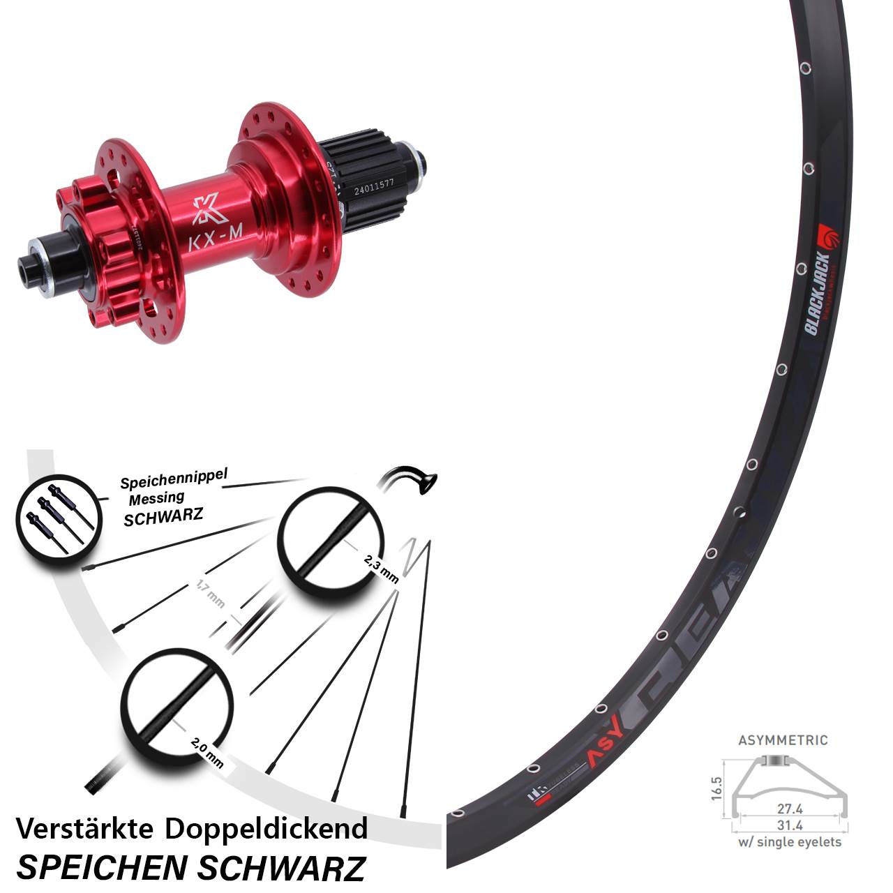 27,5 Zoll Rodi Ready 27 KX-M rot Disc Laufrad QR Shimano Micro Spline