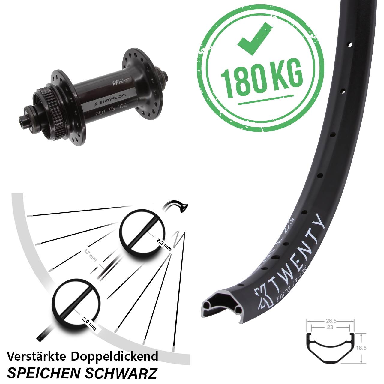 Disc Vorderrad für Schnellspanner 20 Zoll KX Twenty DT Swiss 370