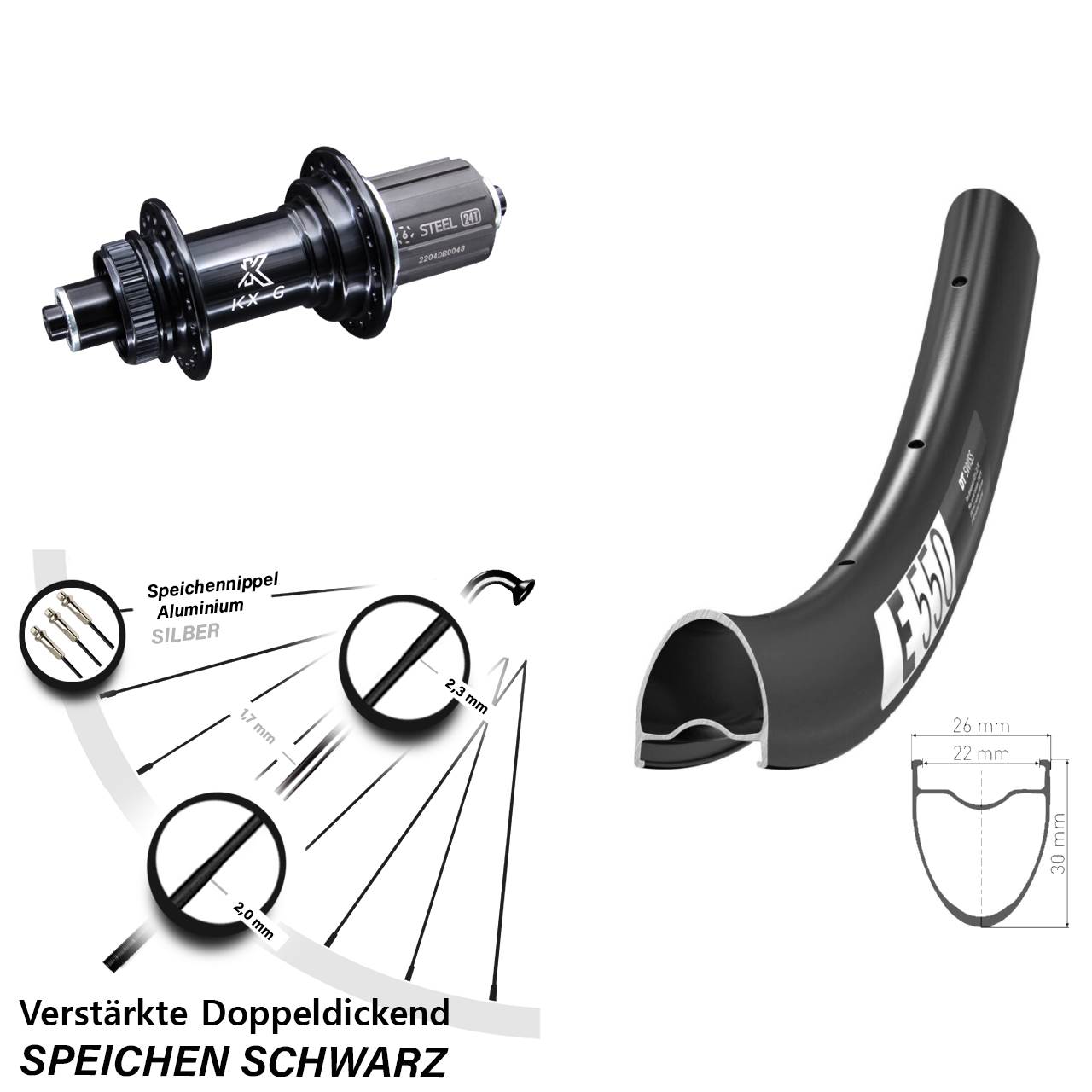 Disc Laufrad 28 Zoll DT Swiss E550 KX-GS 8-12 fach für Schnellspanner