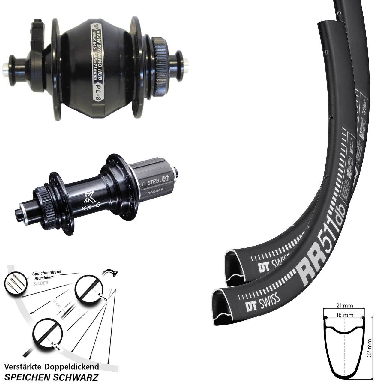 Disc Laufrad-Satz 28 Zoll DT Swiss RR511 KX-GS verstärkt Shutter PL-8 8-12 fach QR