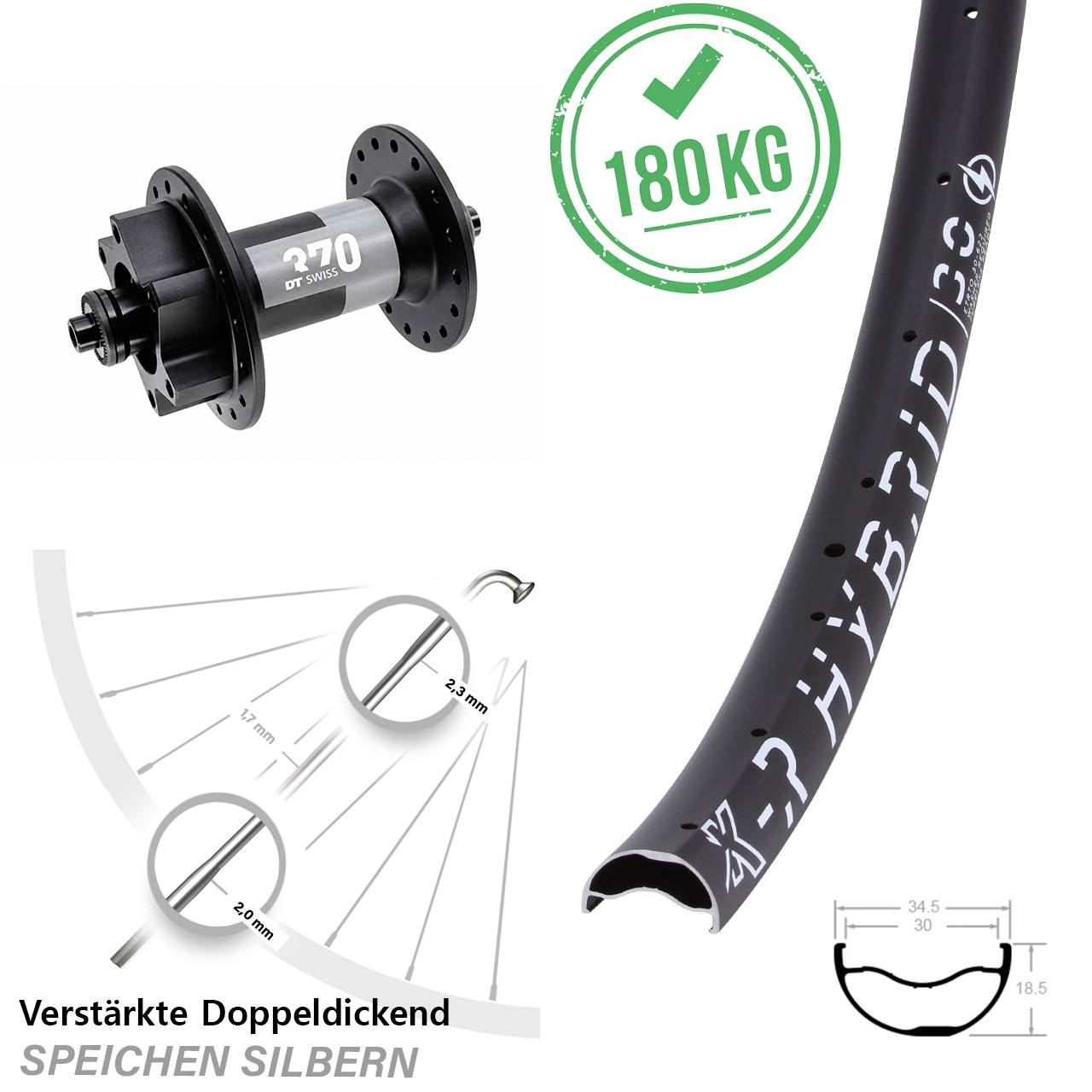 KX-R Hybrid 30 DT Swiss 370 29 Zoll 6-Loch Vorderrad QR
