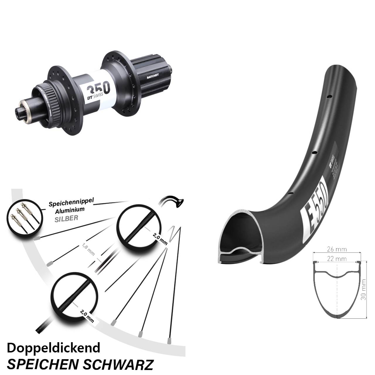 DT Swiss E550-350 28 Zoll Hinterrad Centerlock QR 11-12 fach