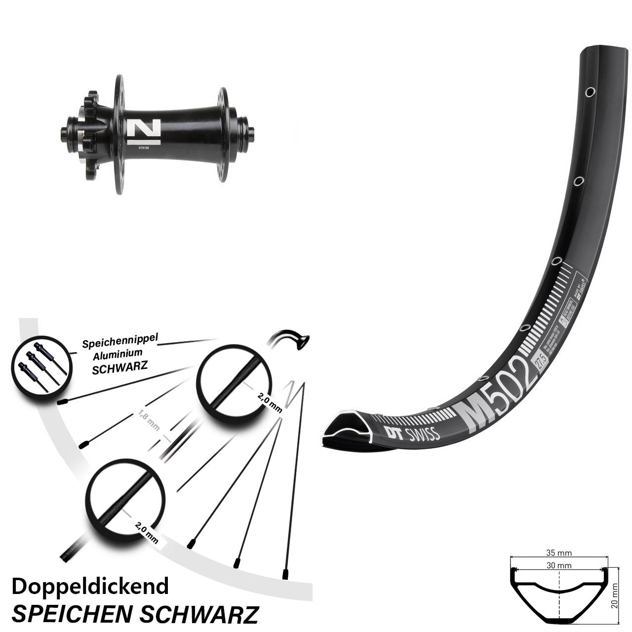 Disc Laufrad 29 Zoll DT Swiss M502 Novatec D791SB für Schnellspanner