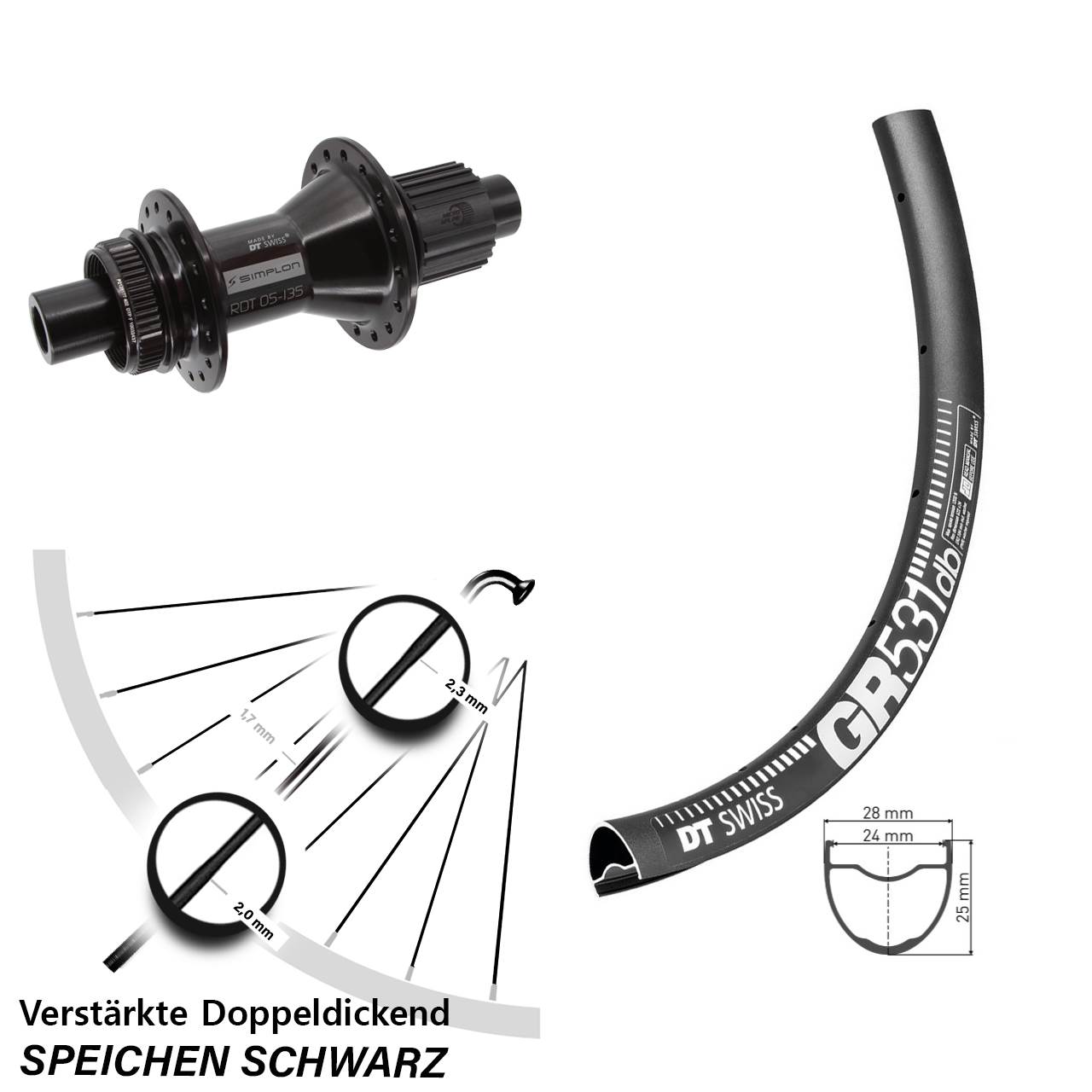 27,5 Zoll DT Swiss GR 531 DT Swiss 370 Hybrid Disc Hinterrad 12x142 Shimano Micro Spline