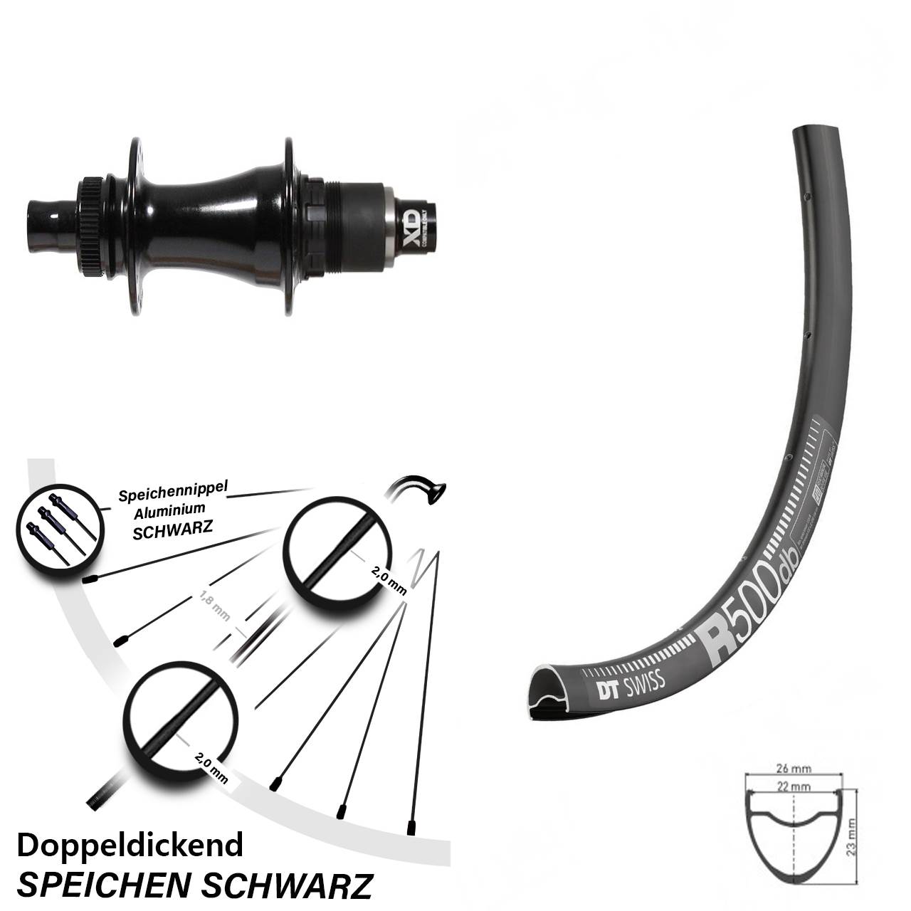 28-29 Zoll DT Swiss R500 Formula CL142S Hinterrad Centerlock 12x142 XD