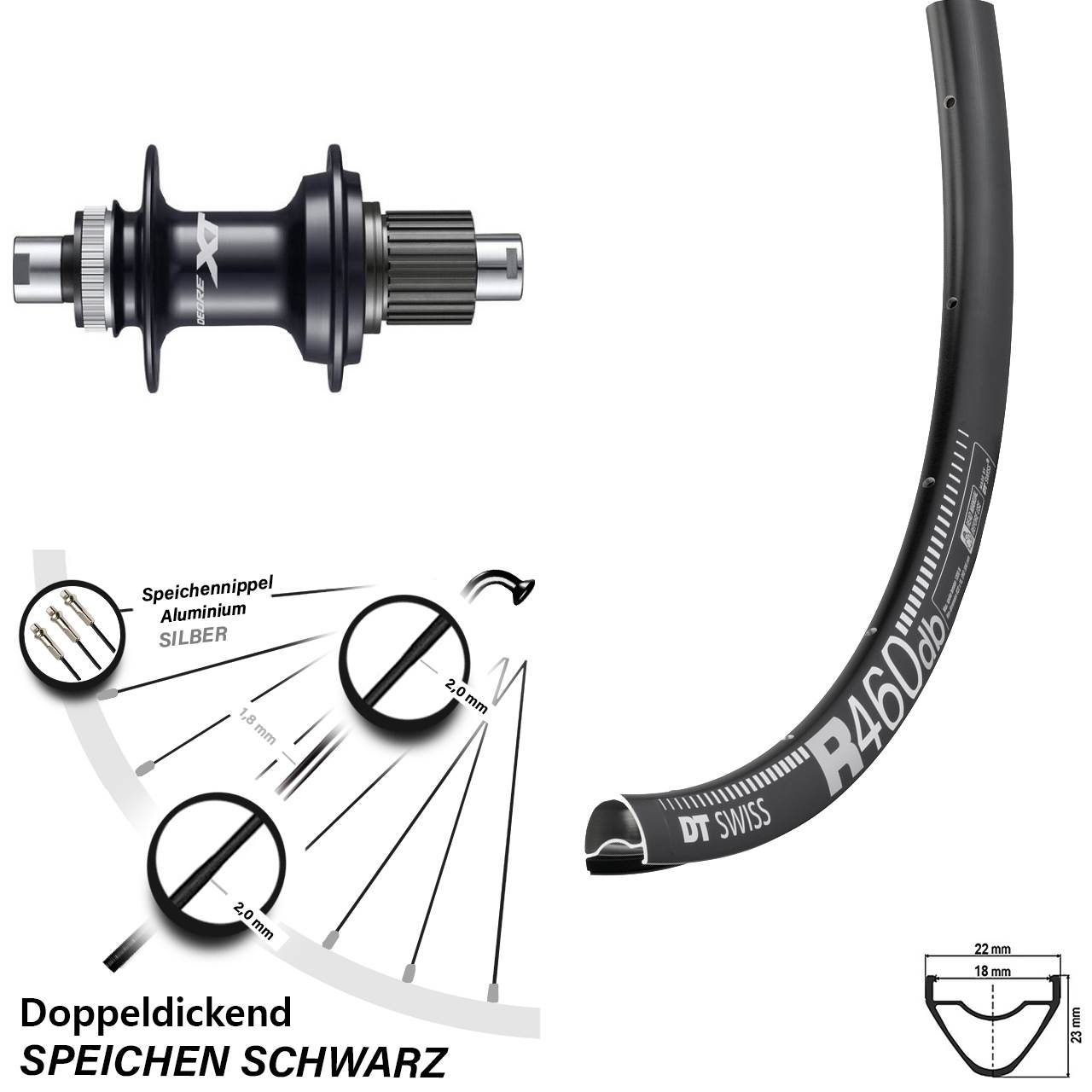 Hinterrad 28 Zoll DT Swiss R 460 Disc Shimano Deore XT FH-M8110 Micro Spline