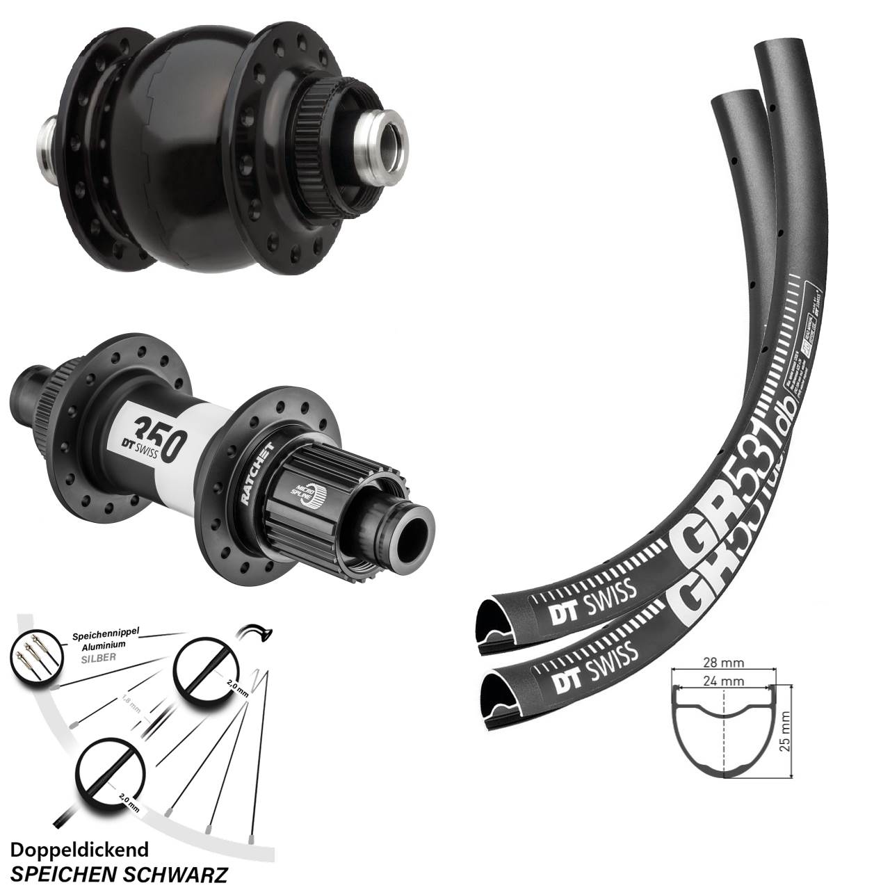 28 Zoll DT Swiss GR531-350 SONdelux Disc Laufradsatz 12x100/142 Micro Spline