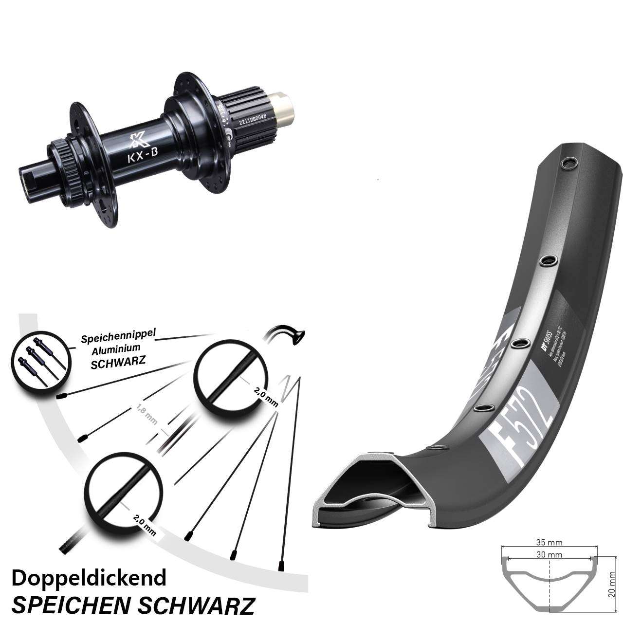 29 Zoll DT Swiss F 572 KX-B Centerlock Hinterrad 12x148 Shimano Micro Spline