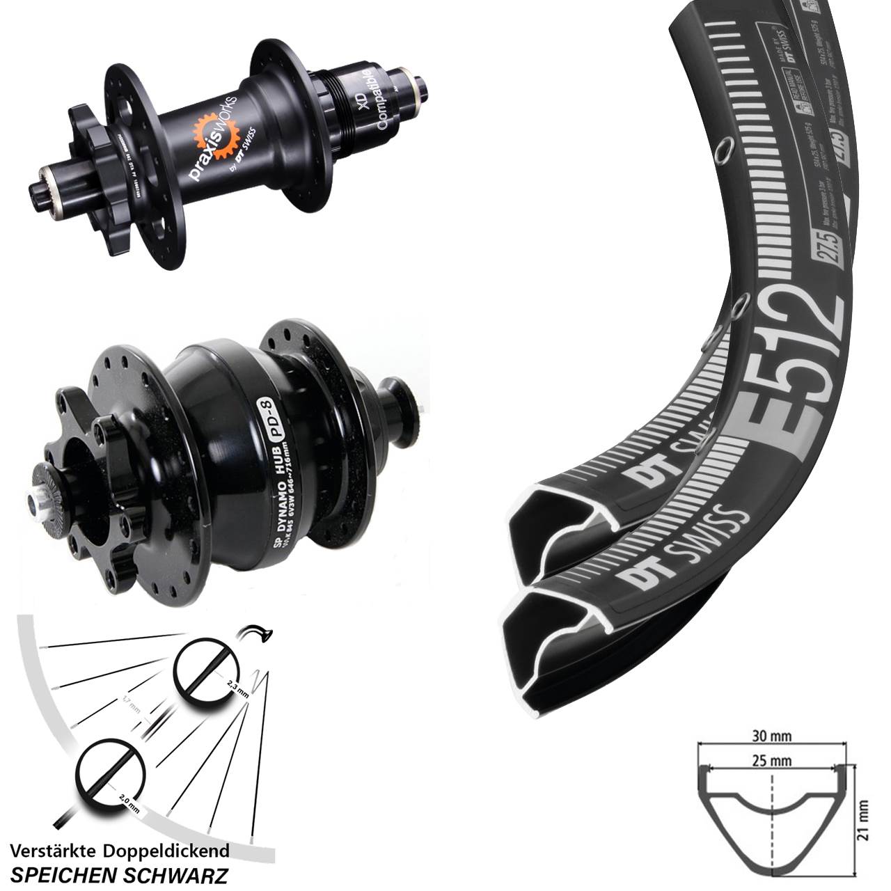 DT Swiss E512-350 Shutter PD-8 6-Loch 29 Zoll Laufradsatz QR XD