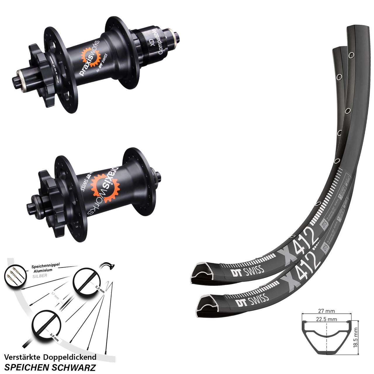 29 Zoll Laufradsatz DT Swiss X412-350 QR Disc 6-Loch Sram XD für Schnellspanner