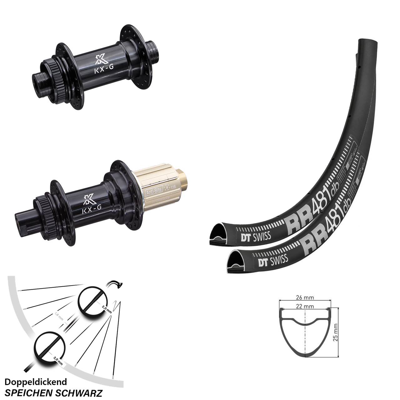 28 Zoll DT Swiss RR 481 KX-G Centerlock Laufradsatz 15x100 12x142 8-12 fach