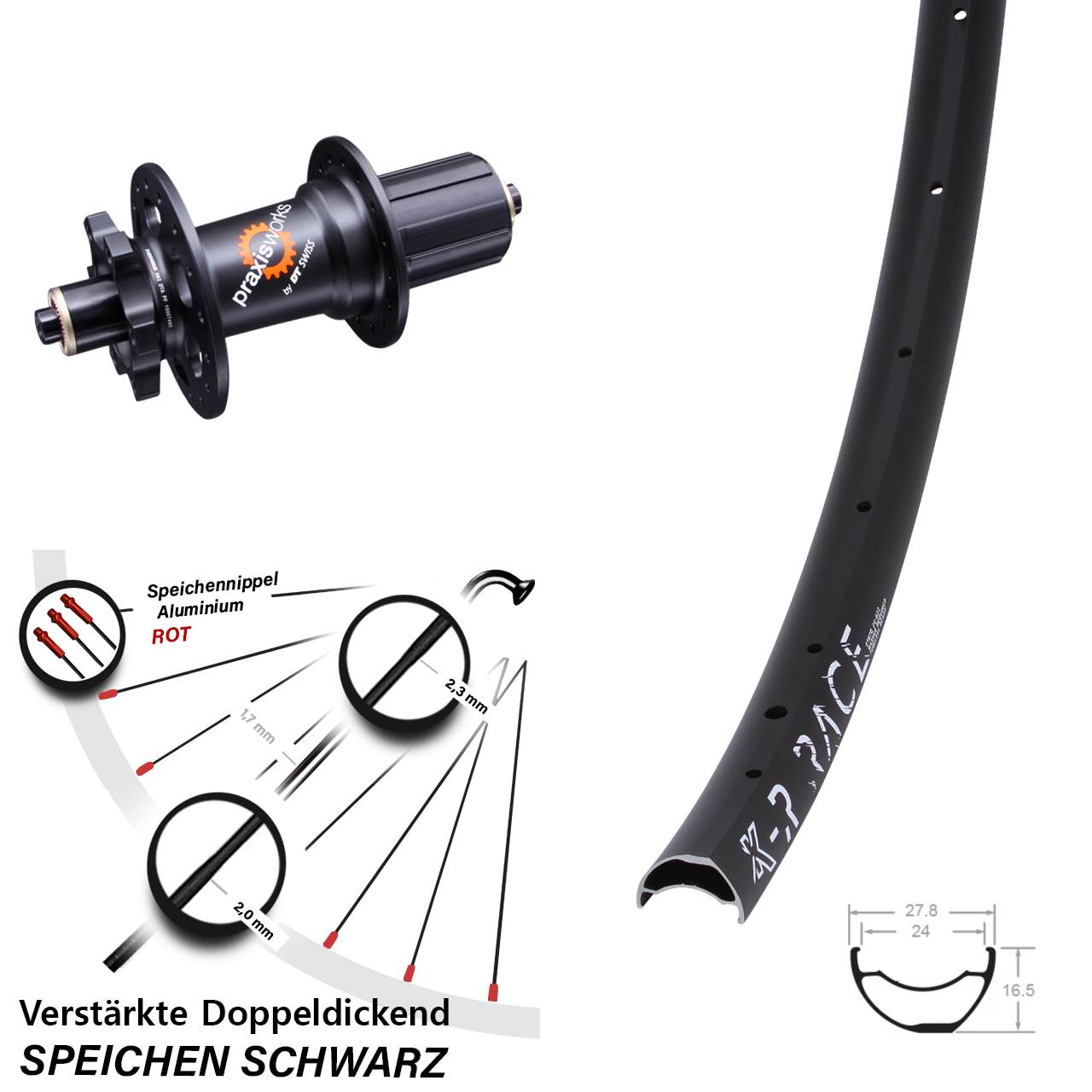Hinterrad 6-Loch 29 Zoll KX-R Race DT Swiss 350 QR 11-fach 8-11 fach HG für Schnellspanner