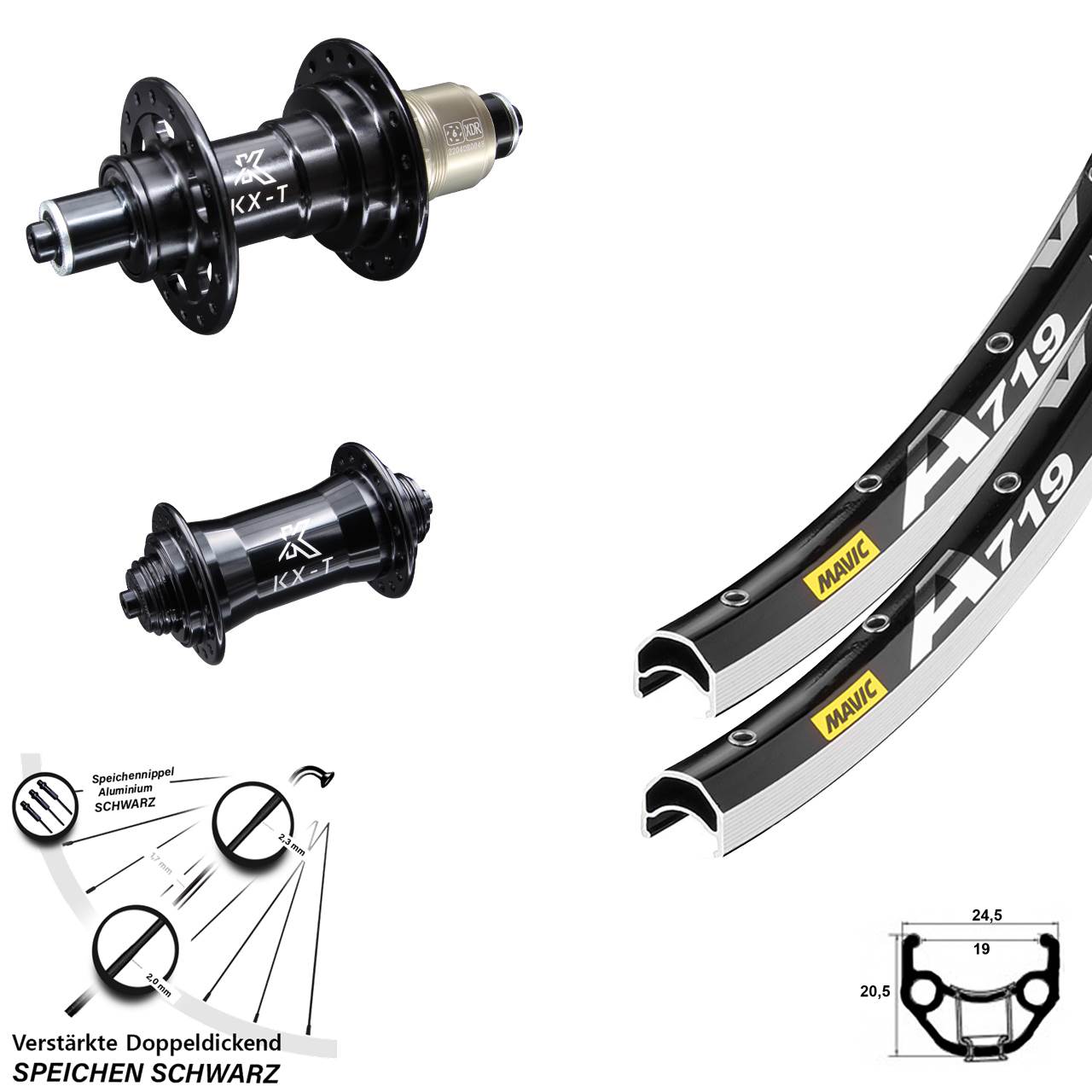28 Zoll Mavic A 719 KX-T 4-fach gelagert Laufradsatz für Schnellspanner XD