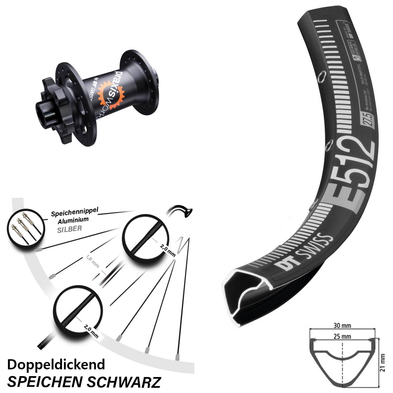 Vorderrad 29 Zoll DT Swiss E 512 350 Steckachse