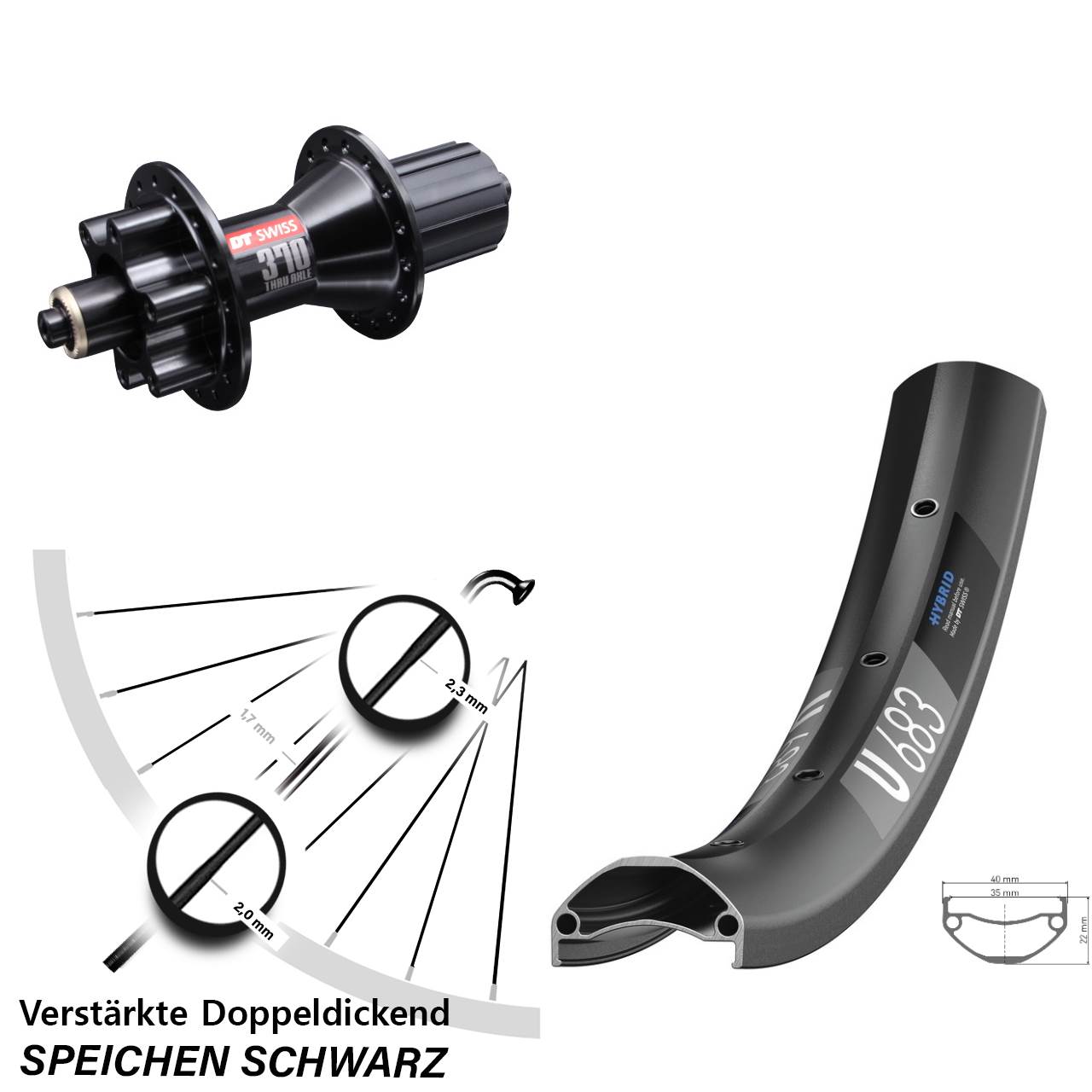 DT Swiss U683 DT Swiss 370 27,5 Zoll Hinterrad 6-Loch für Schnellspanner 8-11 fach HG