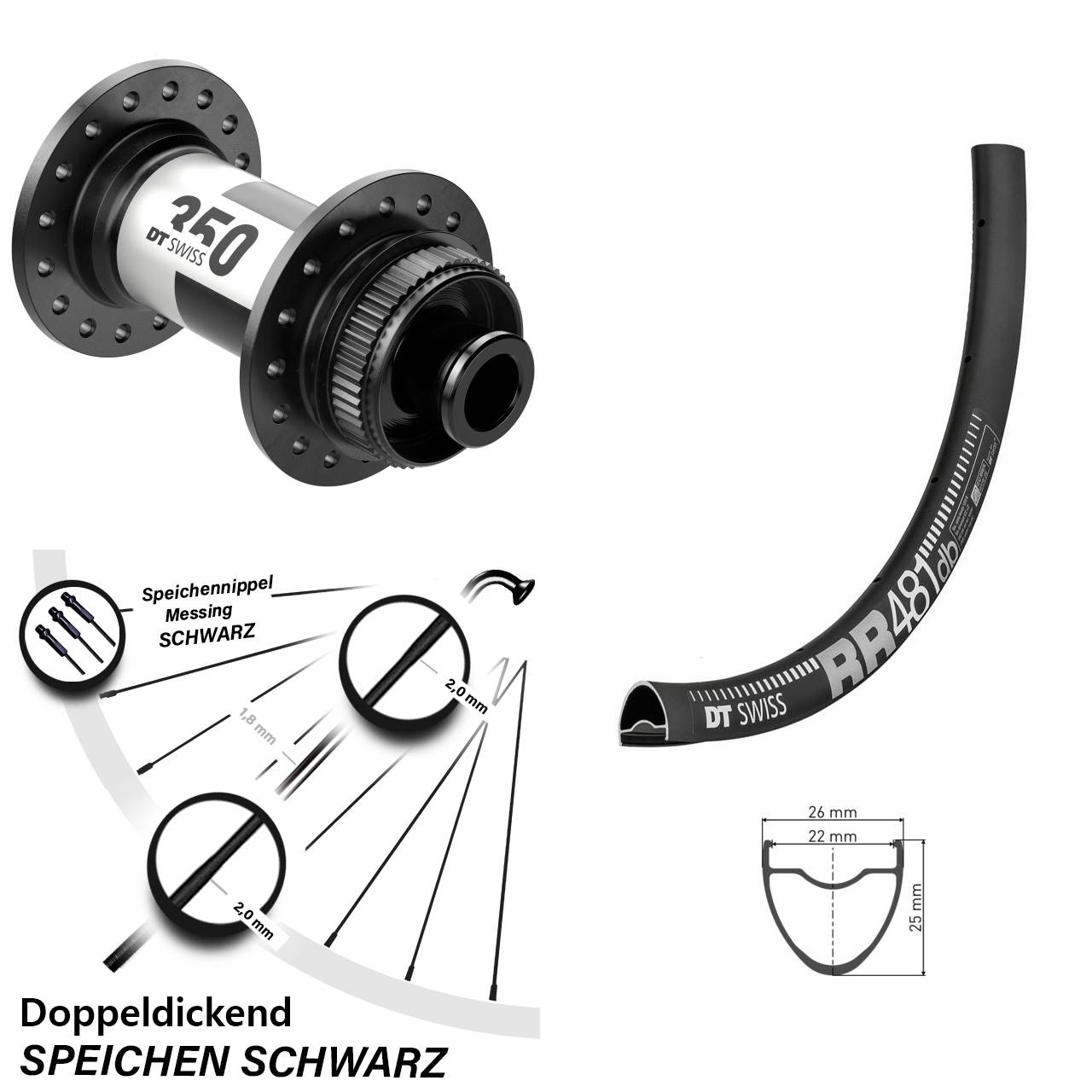 28 Zoll Vorderrad Road Disc 12x100 mm 350 DT Swiss RR 481 DB Steckachse
