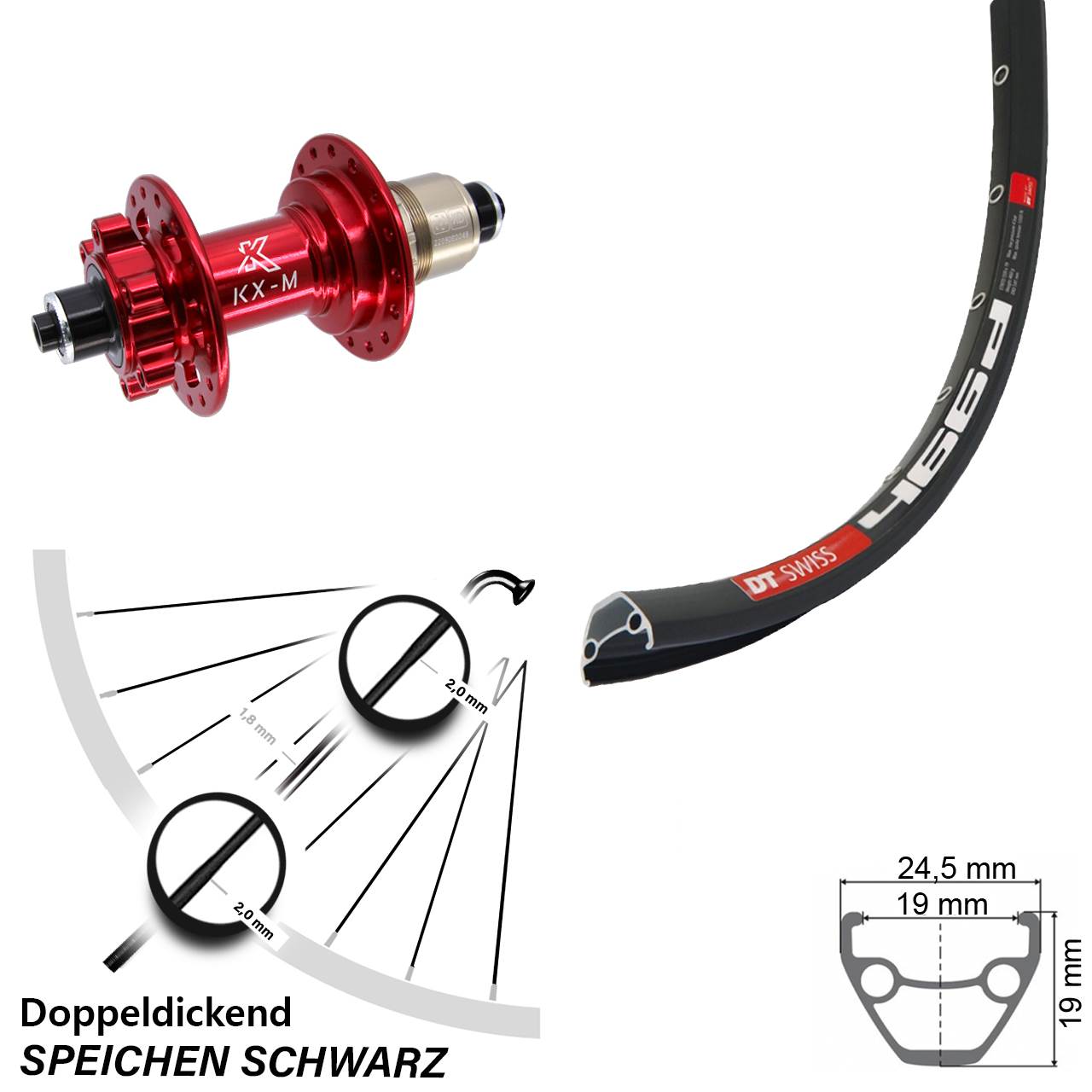 Disc Hinterrad 28 Zoll DT Swiss 466d KX-M rot SRAM XD QR