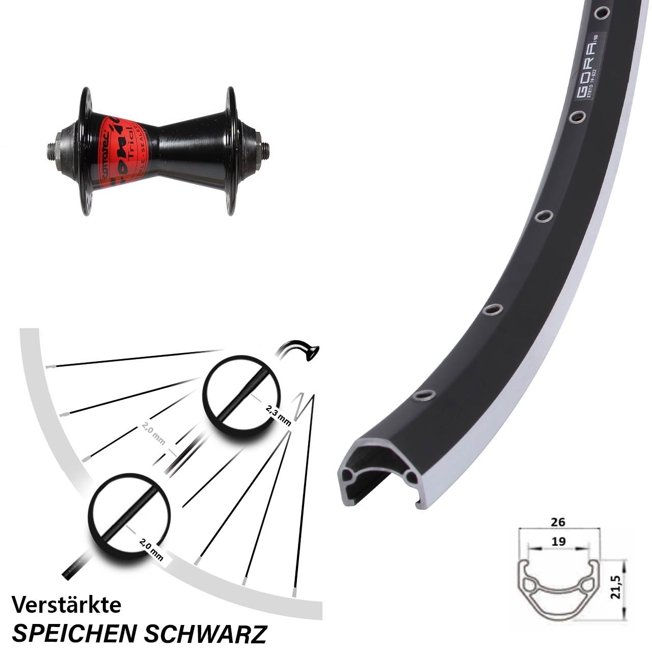 Vorderrad für Schnellspanner 28 Zoll Gora 19 Formula Conic