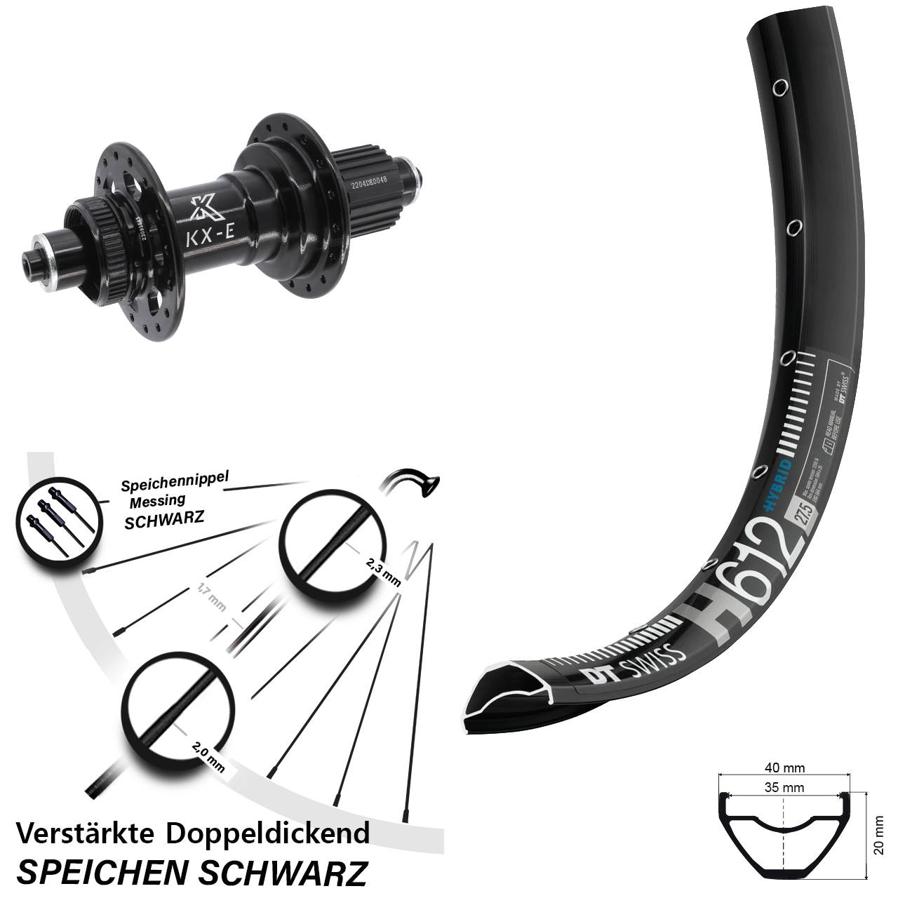27,5 Zoll DT Swiss H 612 KX-E Heavy Duty Disc Hinterrad QR Boost Shimano Micro Spline