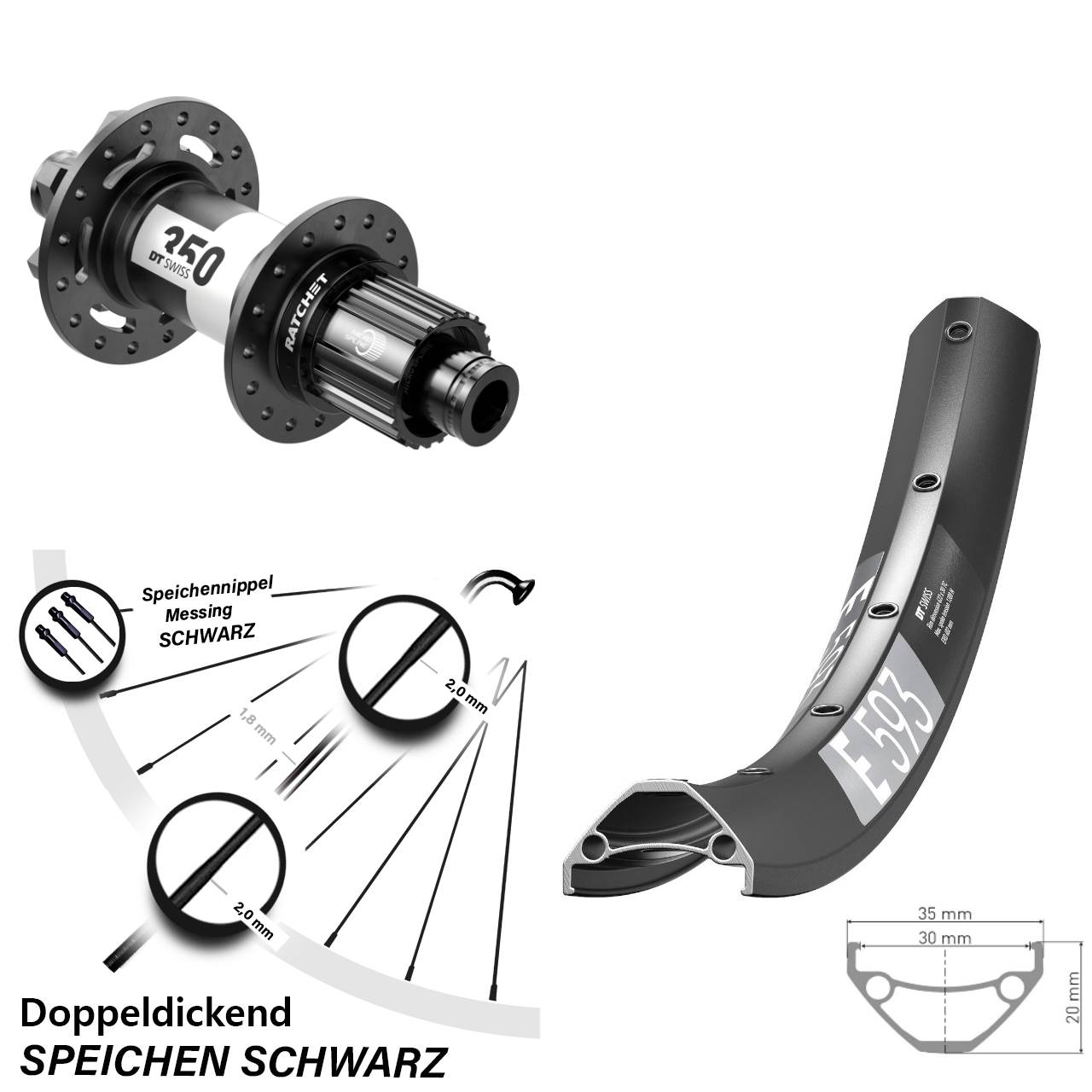 29 Zoll DT Swiss E 593-350 Disc Laufrad 12x148 Micro Spline