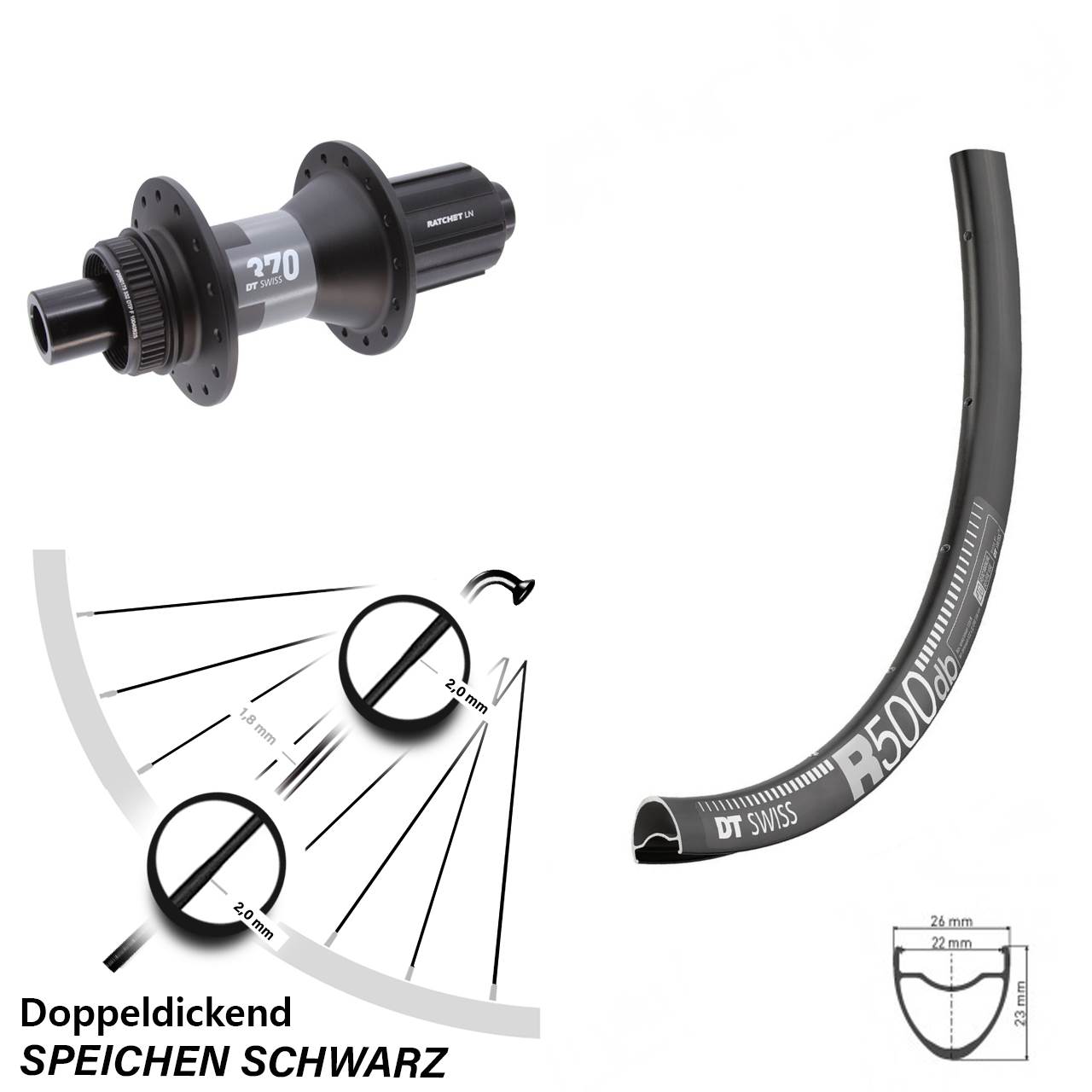 Centerlock Hinterrad 12x142 28-29 Zoll DT Swiss R 500-370 11-12 fach HG
