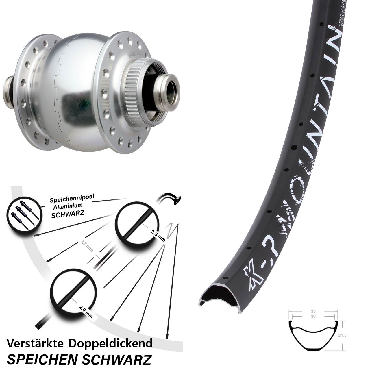 Centerlock Vorderrad mit Dynamo 29 Zoll KX-R Mountain SONdelux 12x100