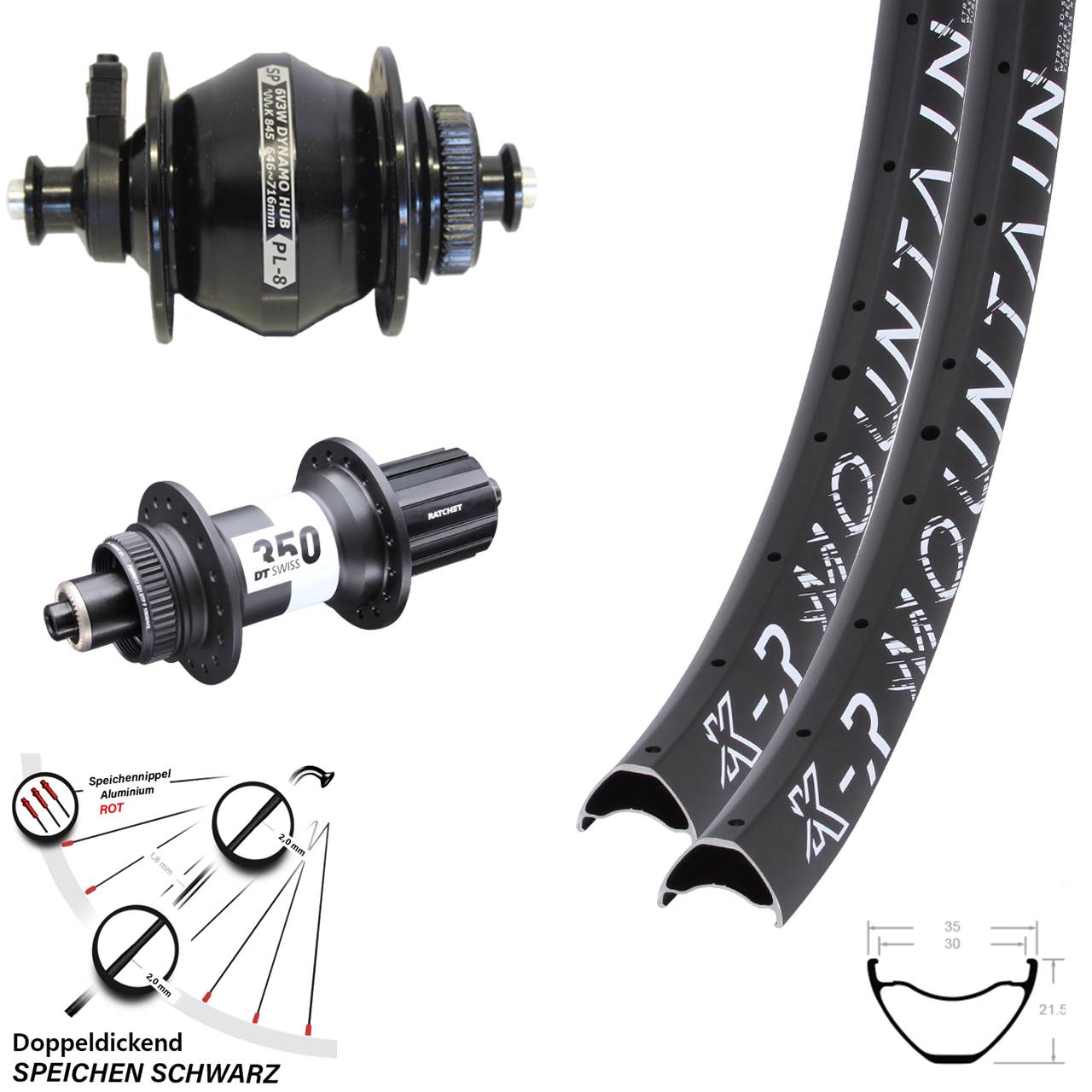 29 Zoll KX-R Mountain DT Swiss 350 Ratchet 36 SP PL-8 Disc Laufradsatz QR 8-11fach HG