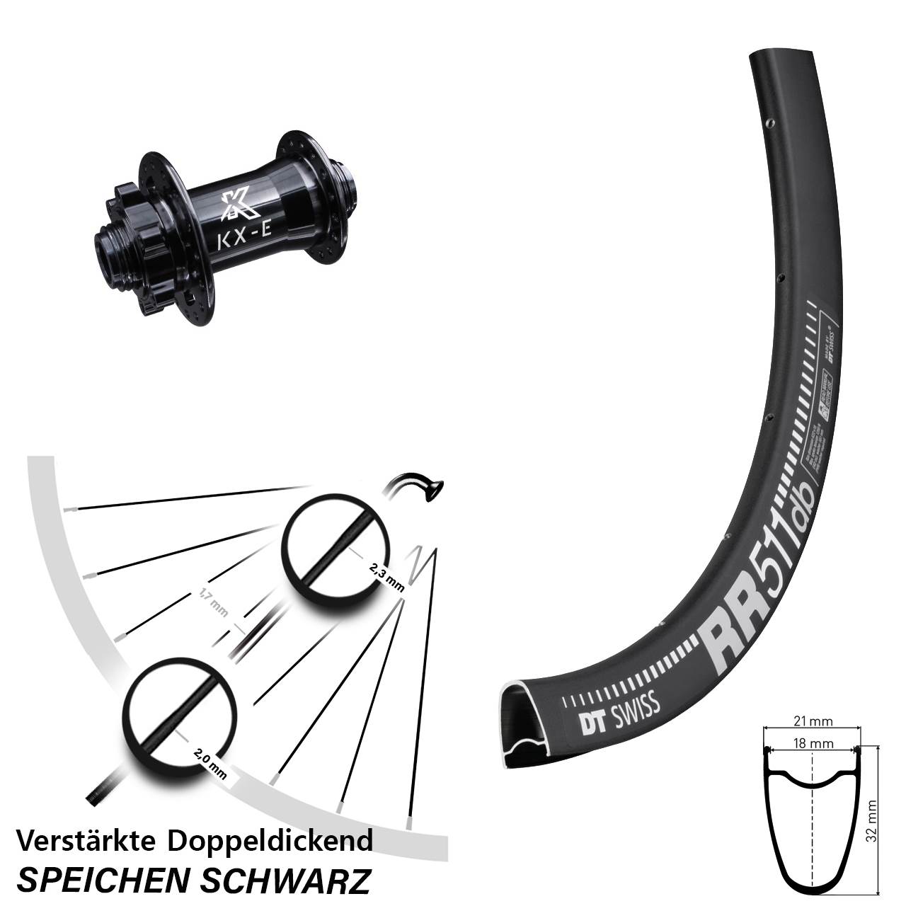 Disc Laufrad 28 Zoll DT Swiss RR 511 KX-E verstärkt 15x100