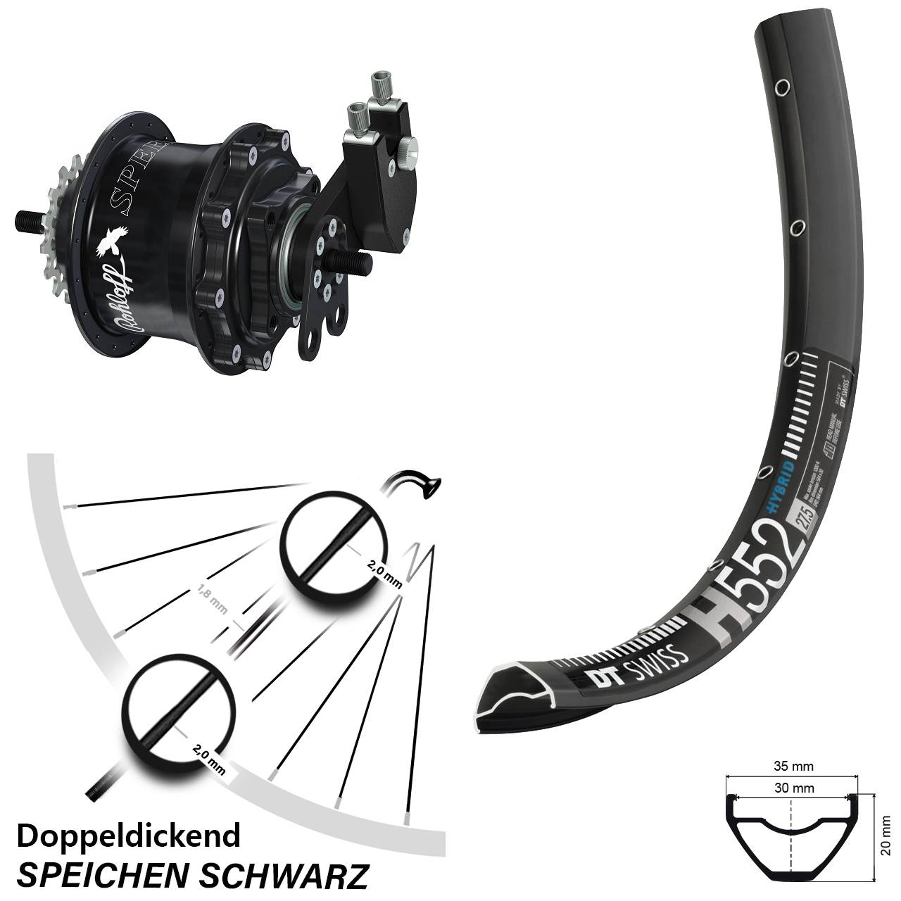 Disc Hinterrrad 27,5 Zoll DT Swiss H 552 Rohloff Speedhub TS DB