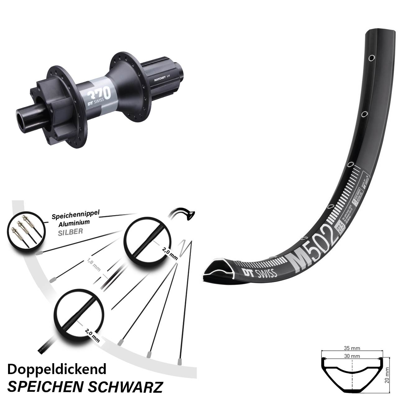 Hinterrad 29 Zoll DT Swiss M 502 Boost 370 11-fach