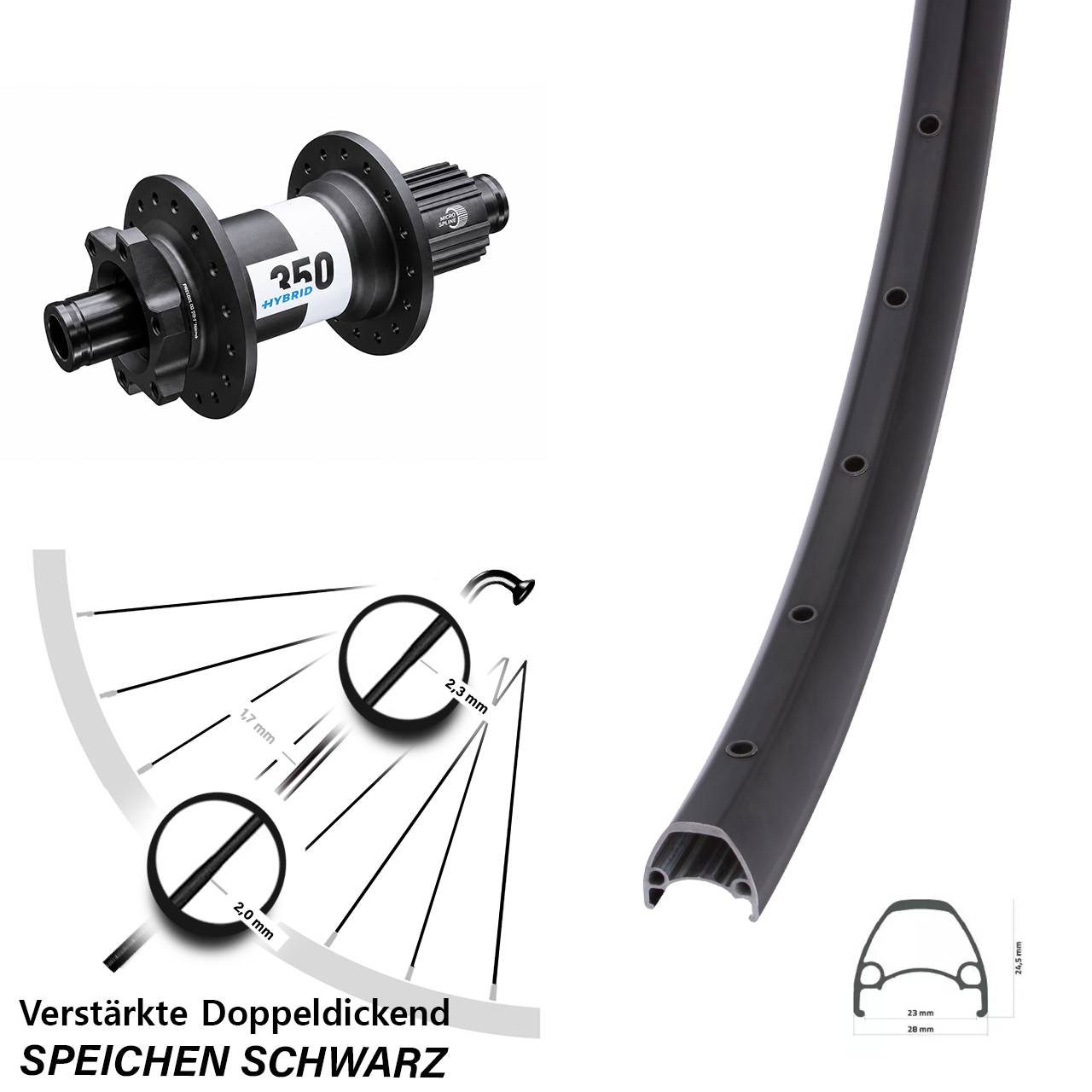 28 Zoll Ambrosio Sport DT Swiss Hybrid 350 Disc Hinterrad 12x148 Shimano Micro Spline