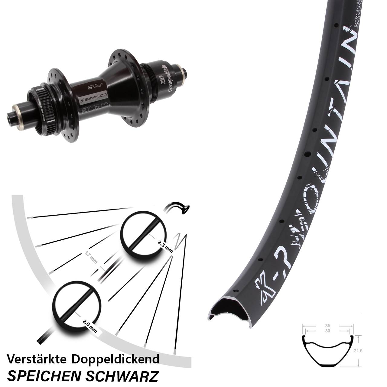 KX-R Mountain DT Swiss 370 27,5 Zoll Disc Hinterrad QR XD