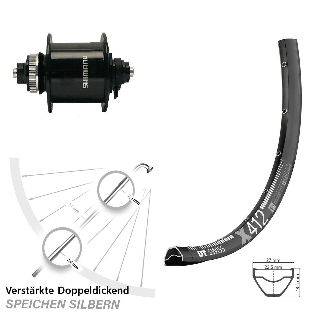 Disc Nabendynamovorderrad 29 Zoll DT Swiss X 412 Shimano DH-UR700-3D für Schnellspanner