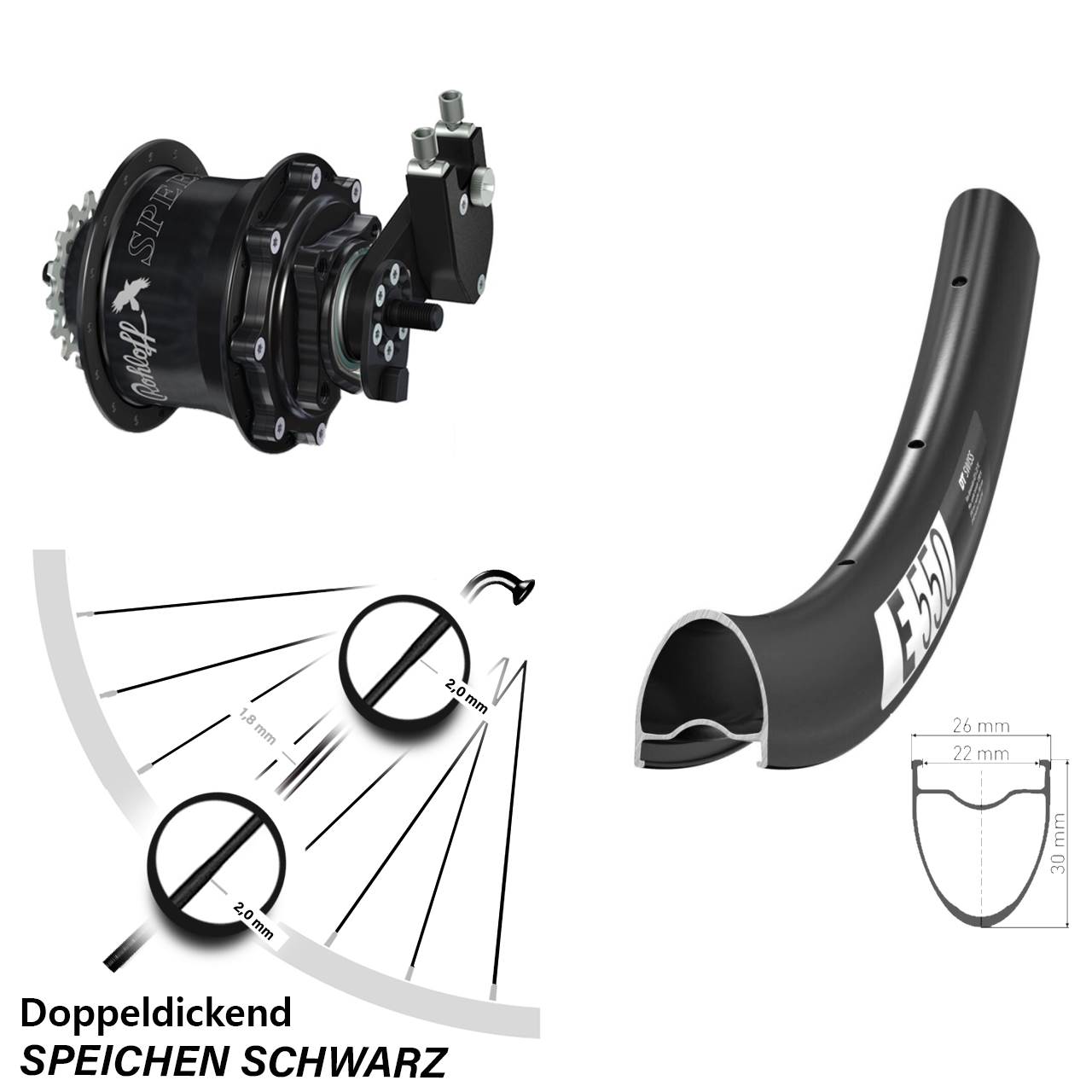 Hinterrad 28 Zoll DT Swiss E 550 Rohloff Speedhub 500/14 TS DB OEM Tandem schwarz