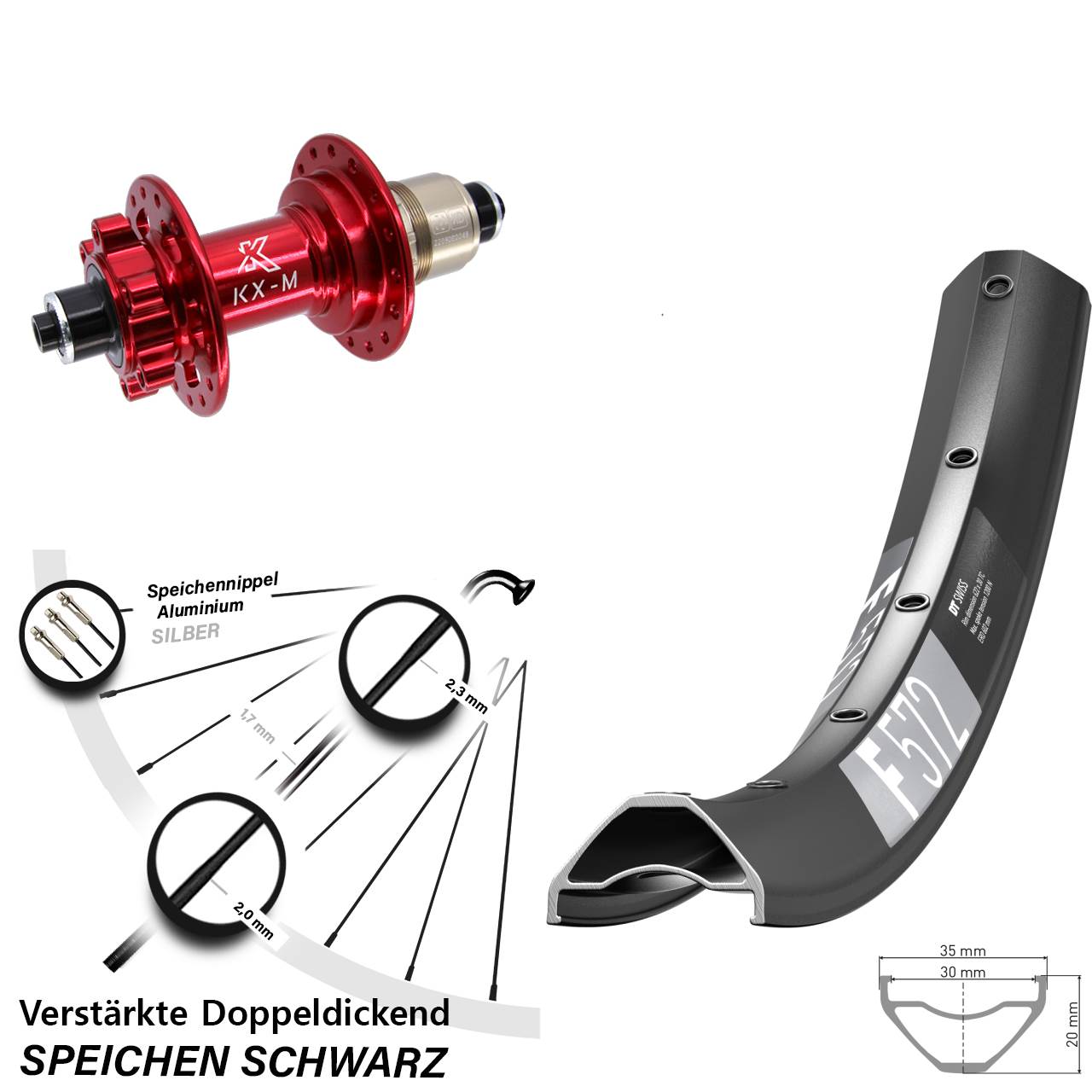 6-Loch Hinterrad QR 27,5 Zoll DT Swiss F 572 KX-M rot XD 11-12 fach