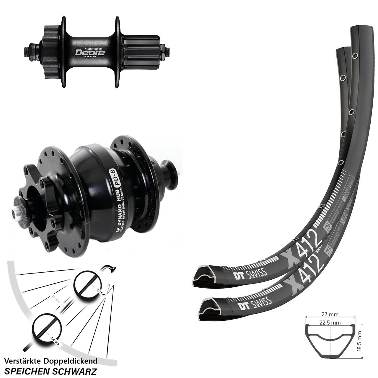 DT Swiss X412 Shimano FH-M525 Shutter PD-8 29 Zoll Disc Laufradsatz QR 8-11 fach HG