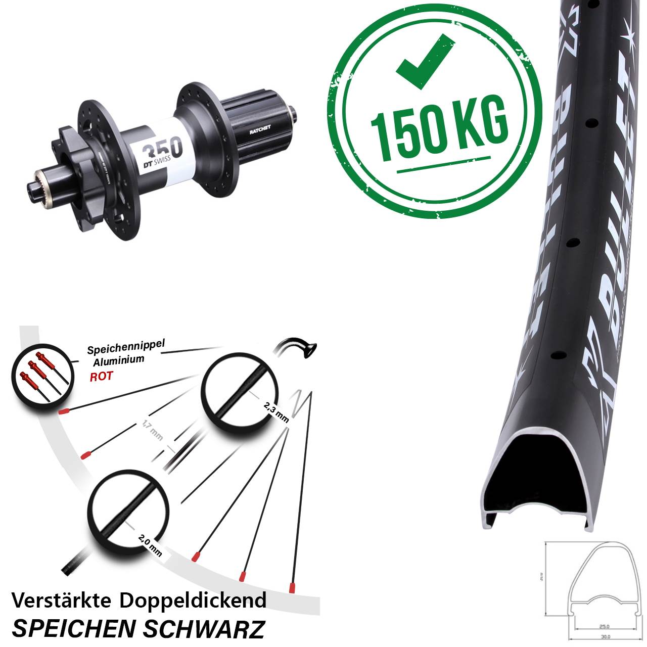 KX Bullet OS DT Swiss 350 Ratchet 36 28-29 Zoll Disc Laufrad für Schnellspanner 8-11 fach