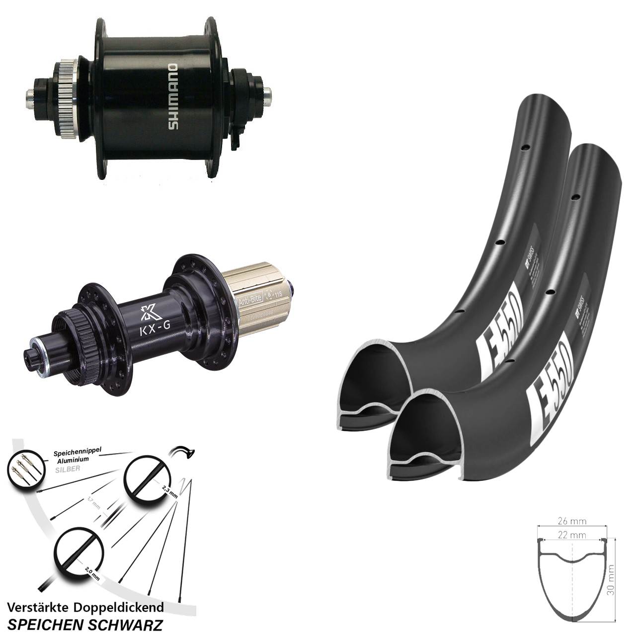 28 Zoll DT Swiss E 550 KX-G Shimano DH-UR700 Laufradsatz Centerlock QR 8-12 fach HG