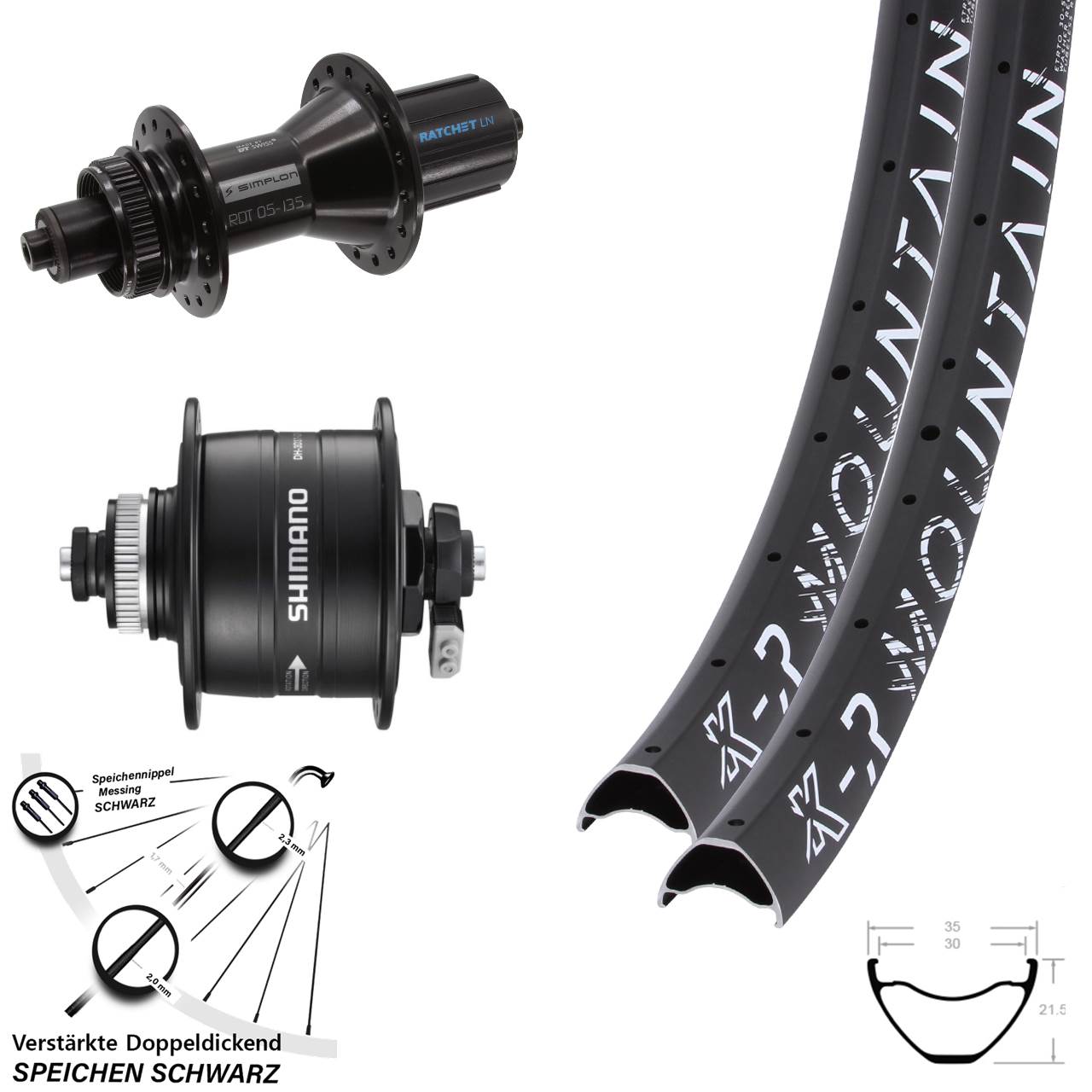 KX-R Mountain DT Swiss 370 Hybrid Shimano DH-3D37 29+ Zoll Disc Laufrad-Satz QR