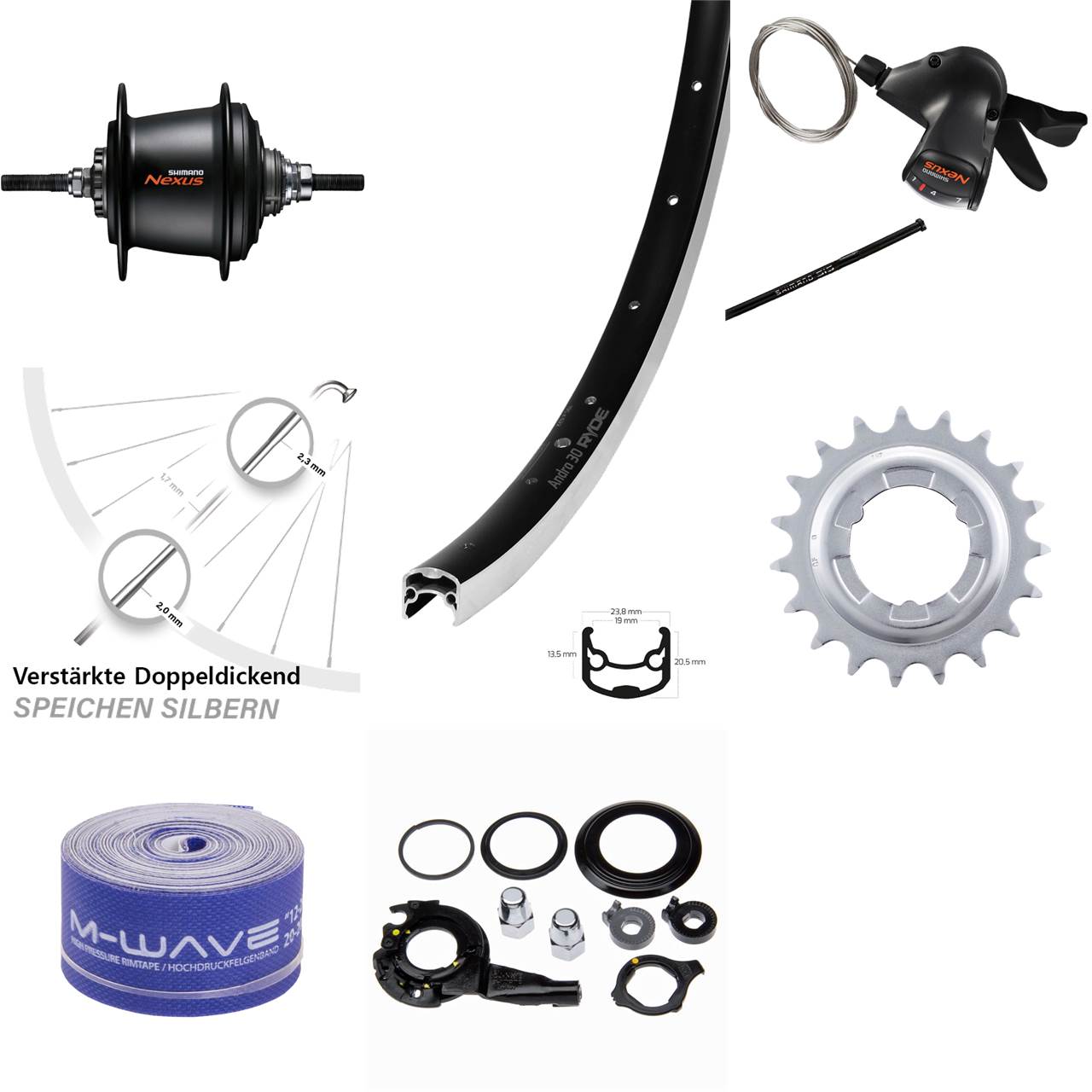 28 Zoll Ryde Andra 30 Hinterrad Shimano SGC3001-7R Nexus 7 Gang Freilauf
