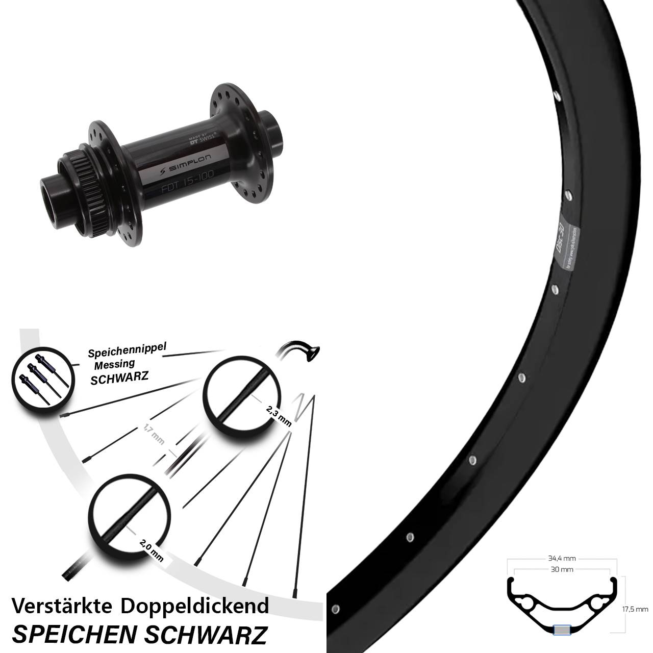 27,5 Zoll Ryde Disc 30 DT Swiss 370 Vorderrad Centerlock 15x100