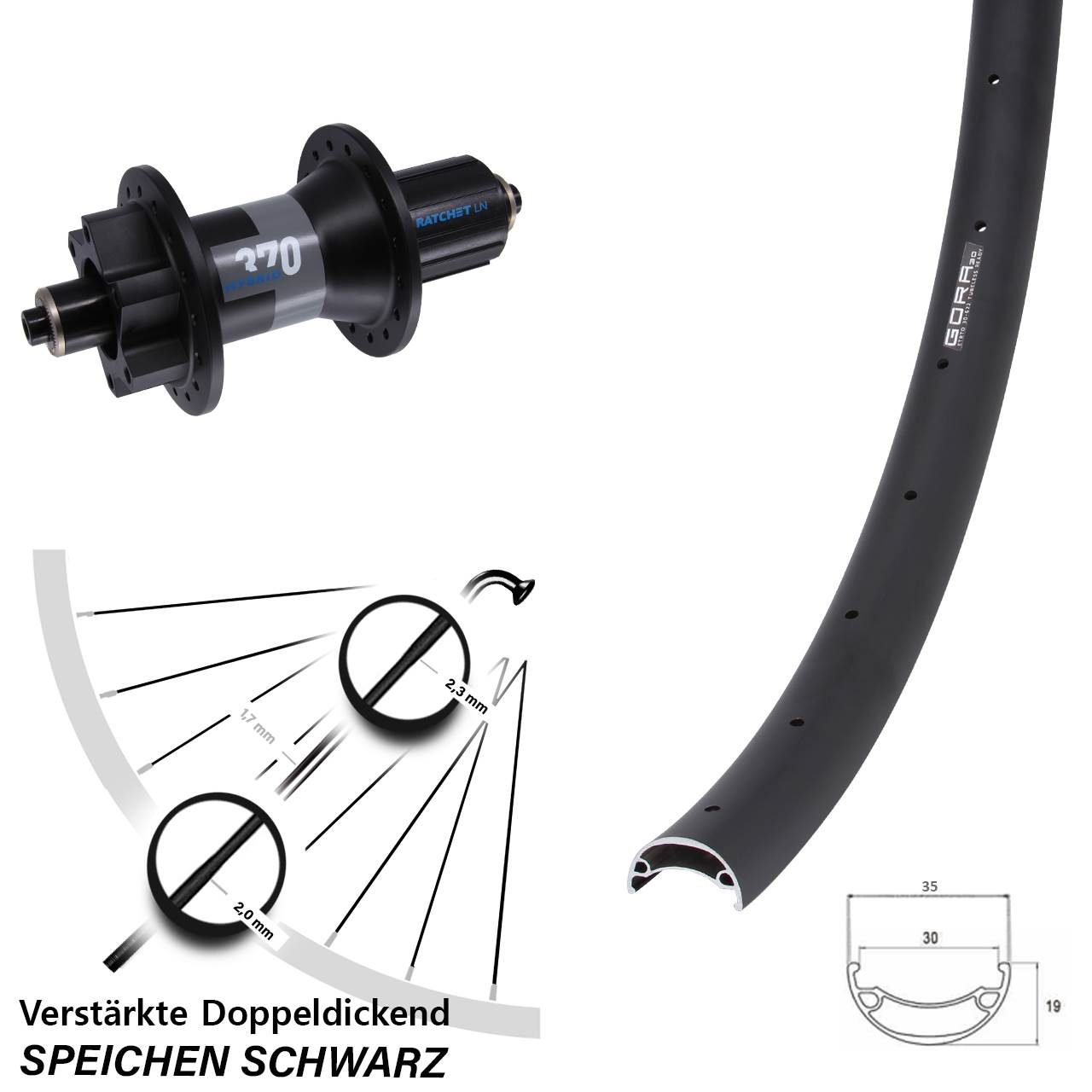 Gora 30 DT Swiss 370 Hybrid 650B Disc Laufrad für Schnellspanner Boost 8-11 fach HG